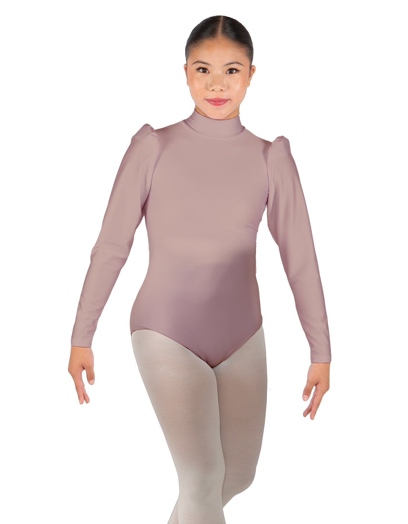 Solid Lycra Long Puff Sleeve with TNeck and Keyhole Back Leotard