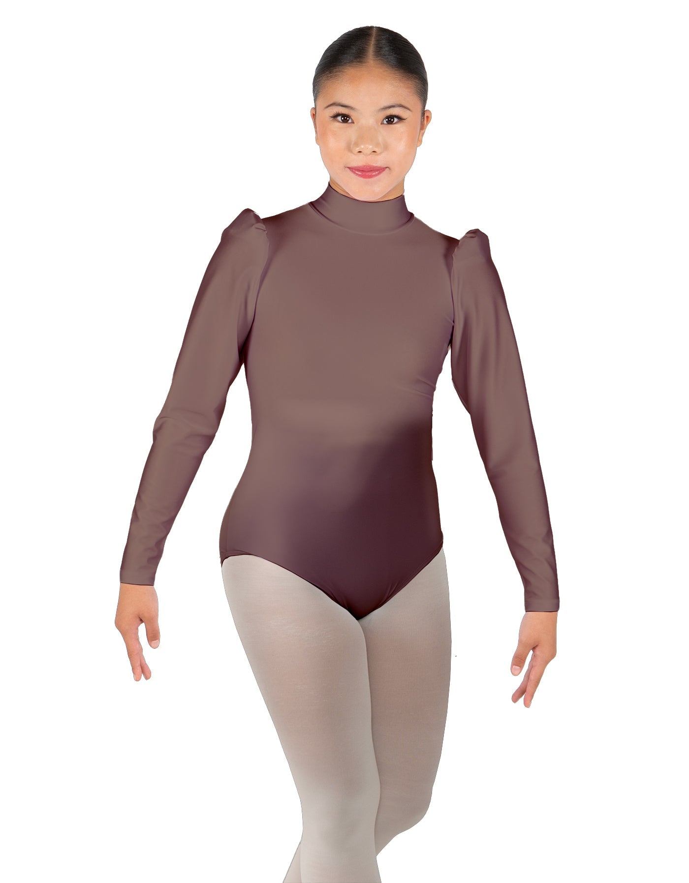Solid Lycra Long Puff Sleeve with TNeck and Keyhole Back Leotard
