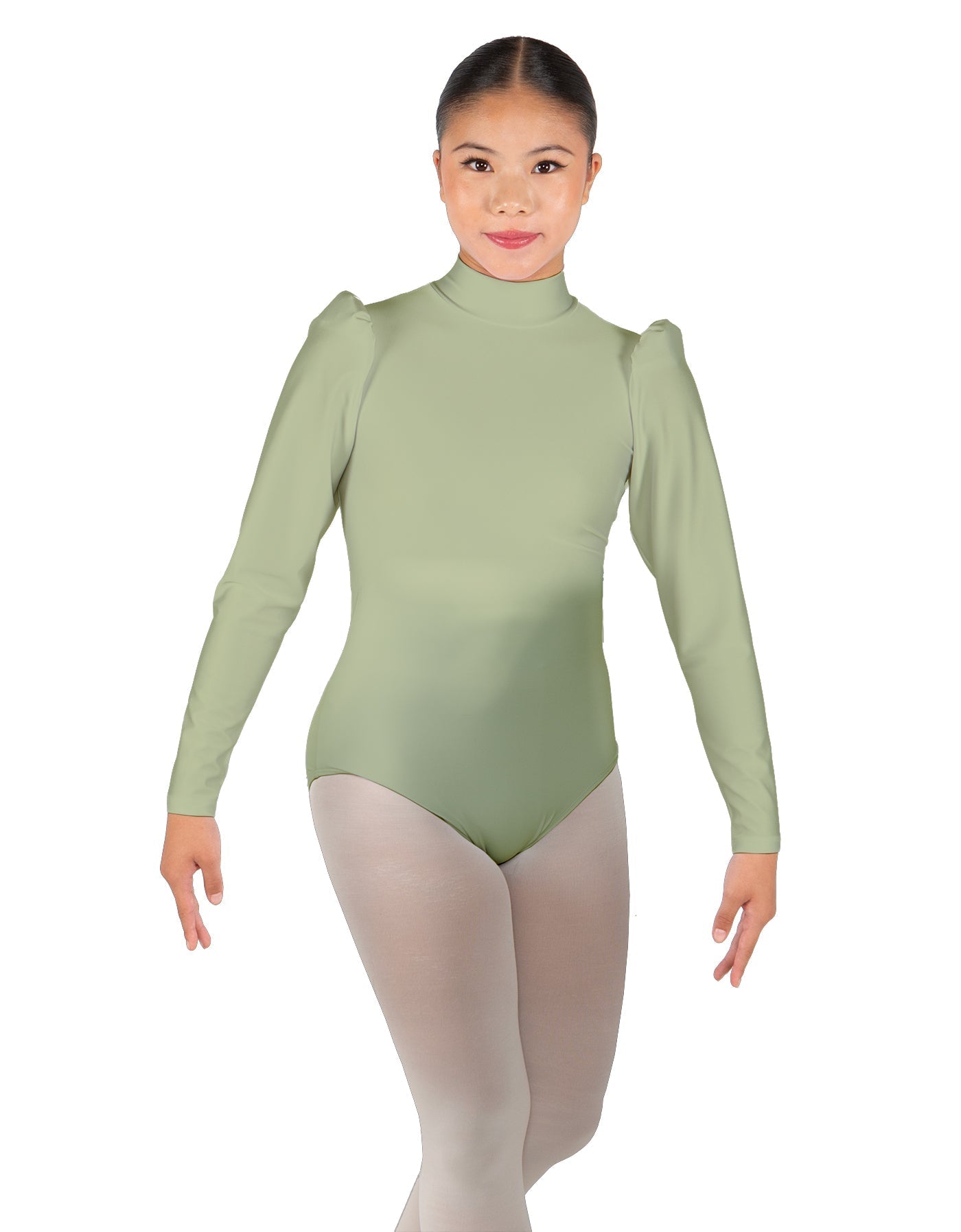 Solid Lycra Long Puff Sleeve with TNeck and Keyhole Back Leotard