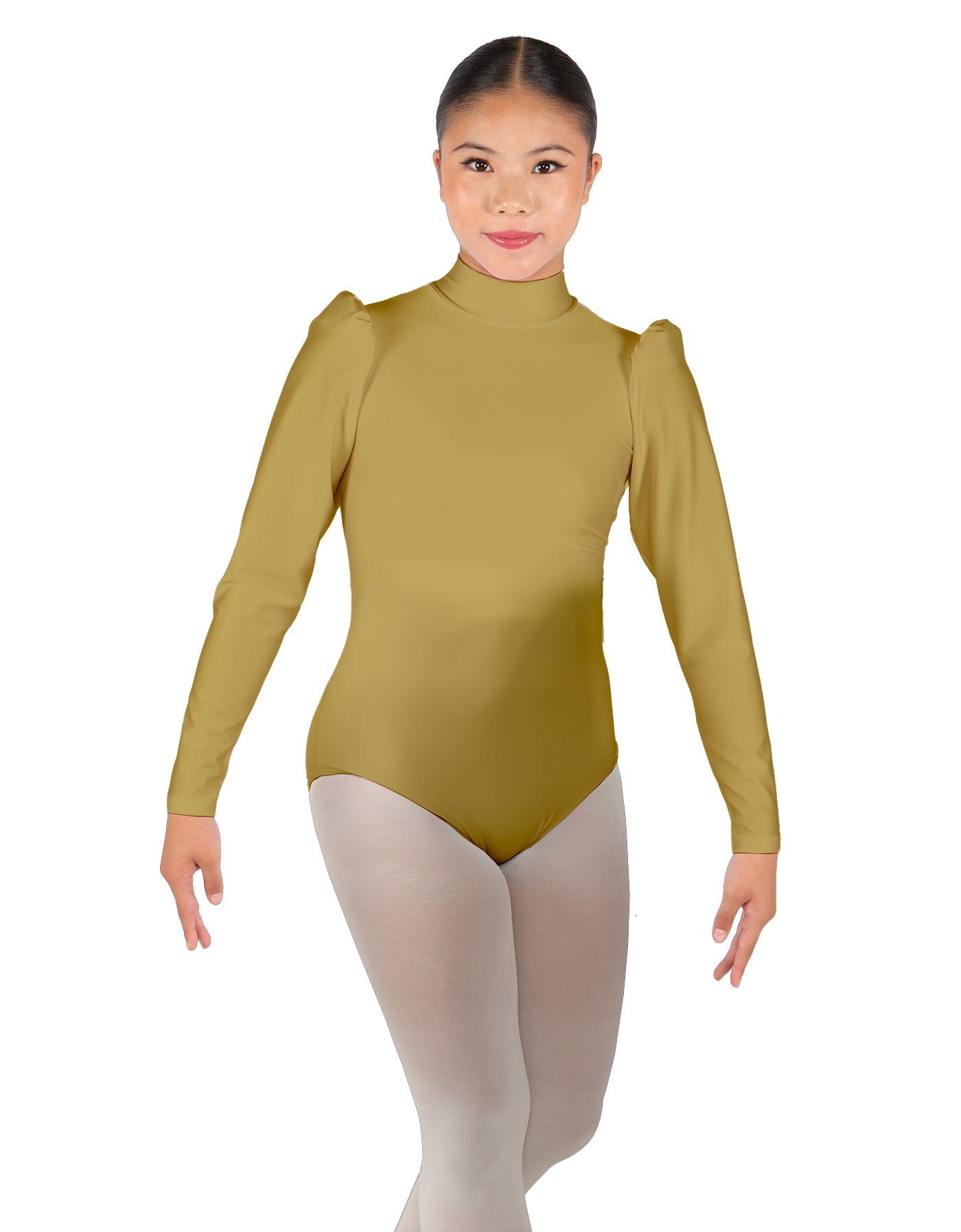 Solid Lycra Long Puff Sleeve with TNeck and Keyhole Back Leotard