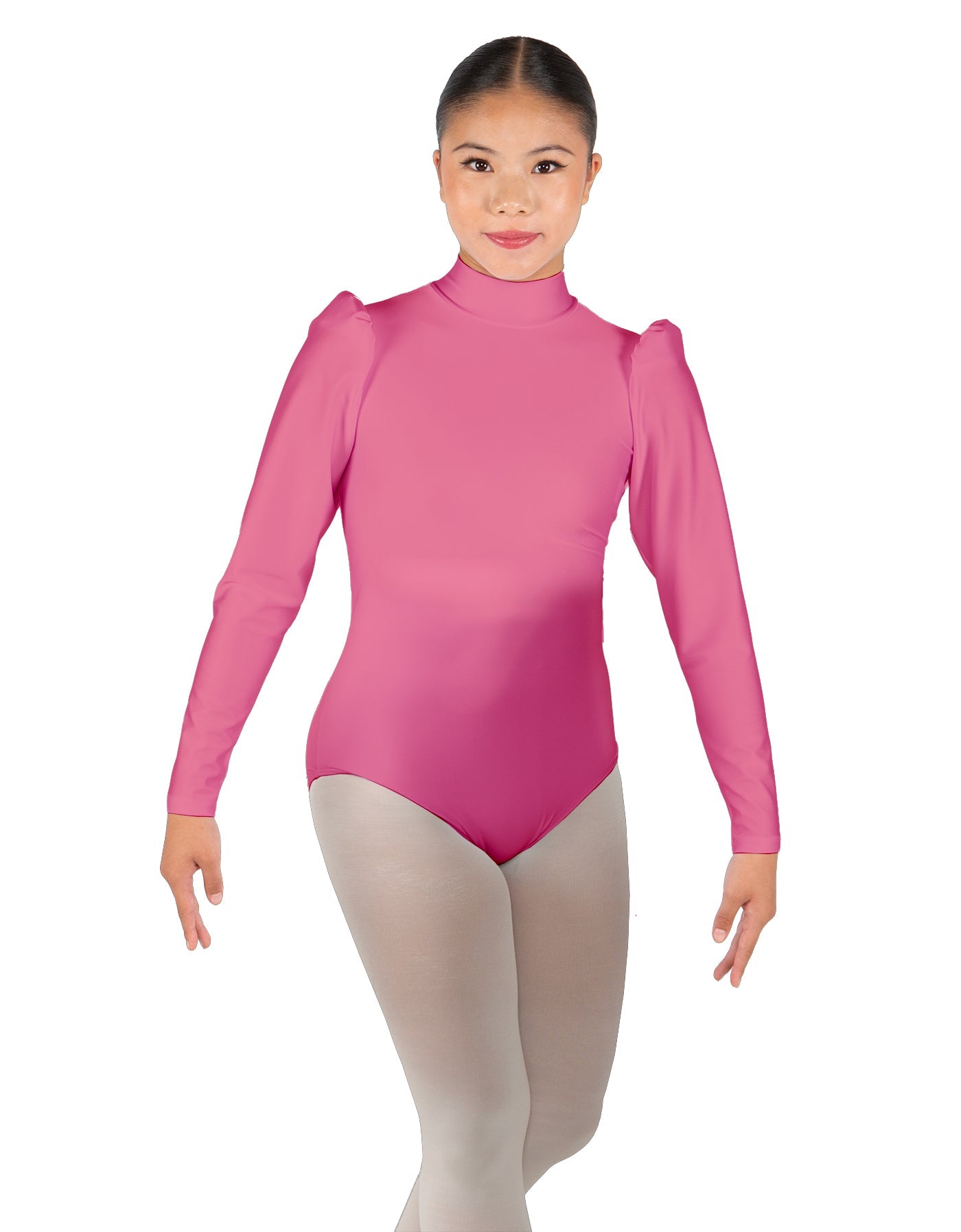Solid Lycra Long Puff Sleeve with TNeck and Keyhole Back Leotard