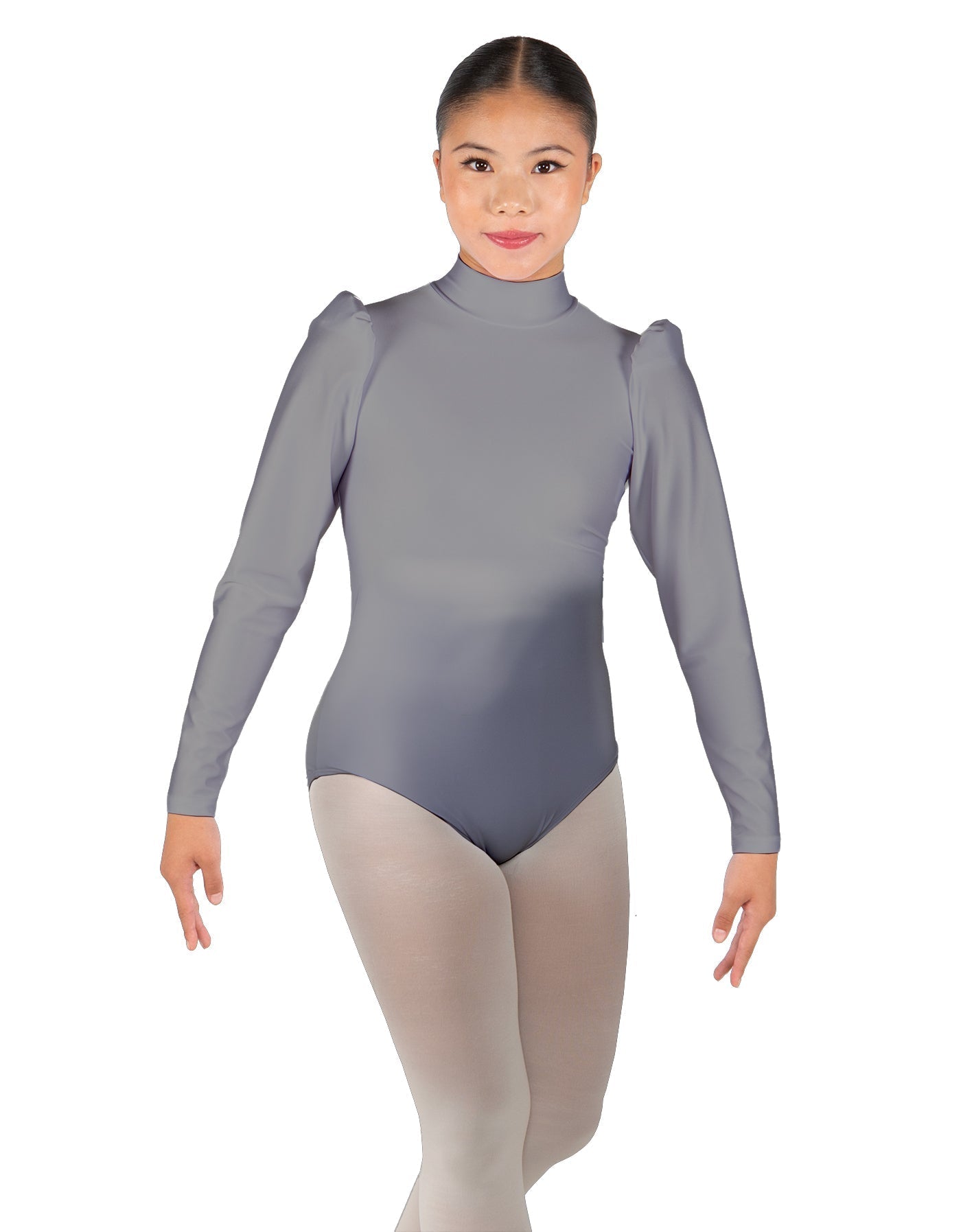 Solid Lycra Long Puff Sleeve with TNeck and Keyhole Back Leotard
