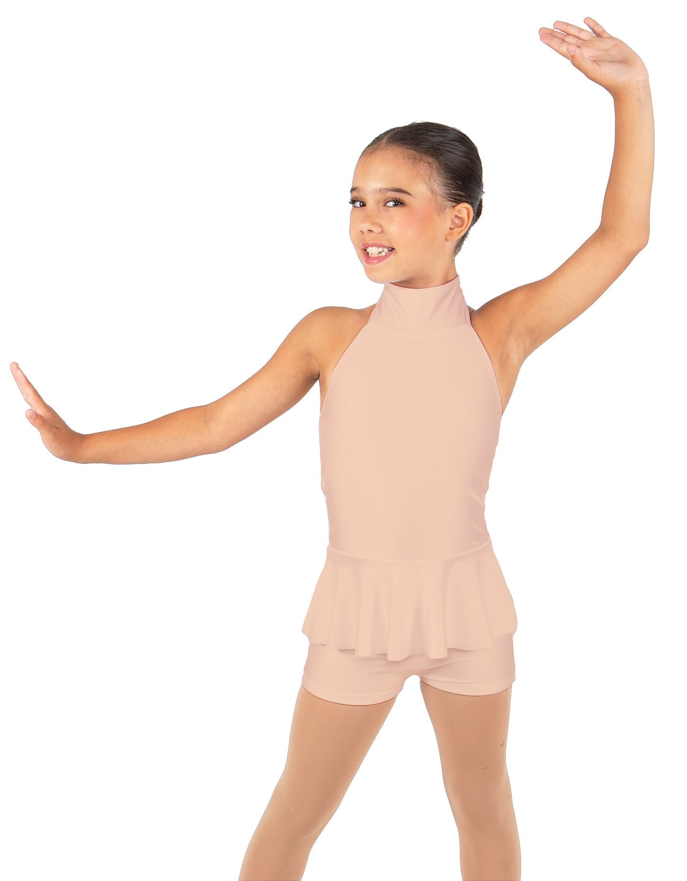 Solid Lycra Halter Collar Biketard w peplum
