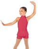 Solid Lycra Halter Collar Biketard w peplum