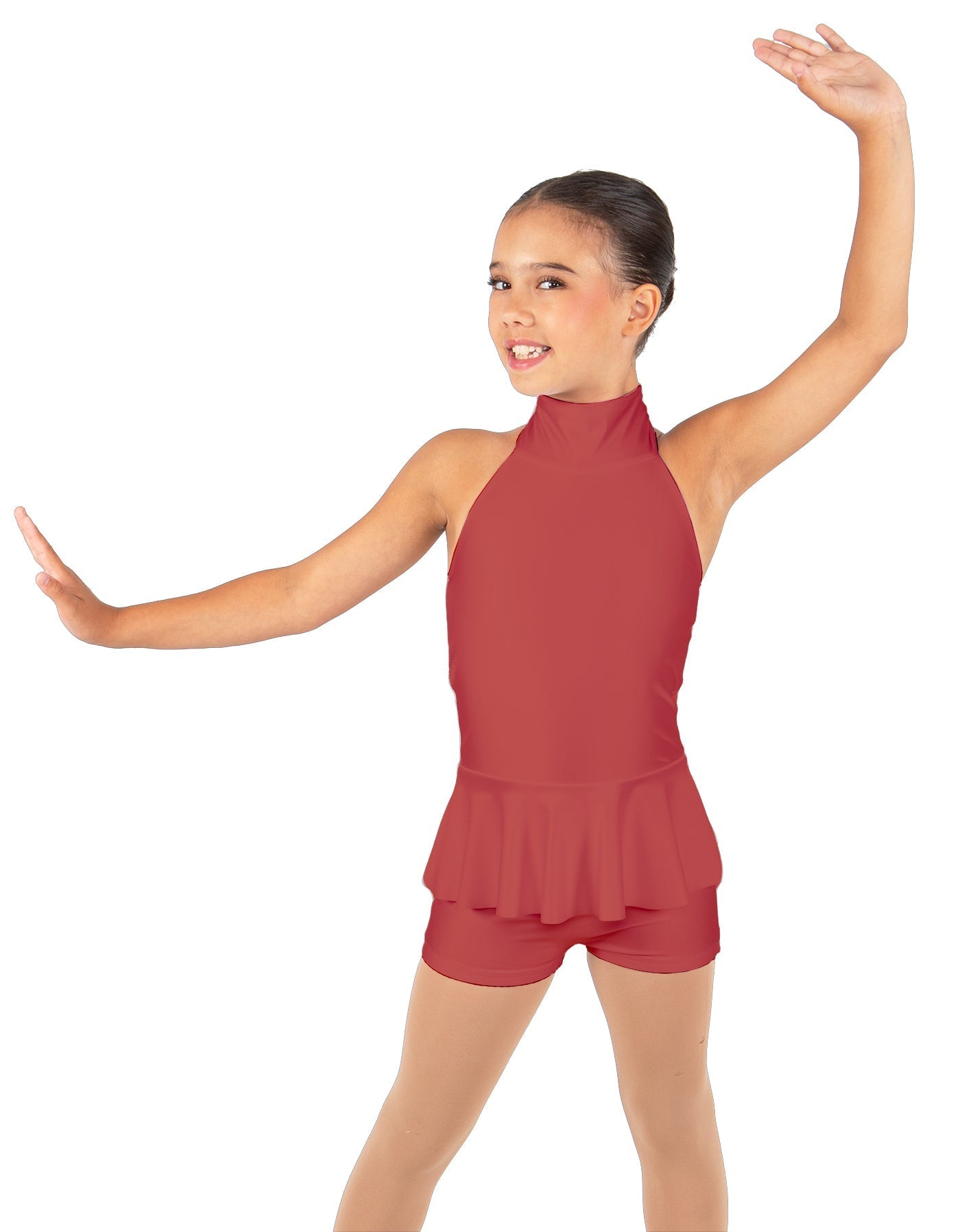 Solid Lycra Halter Collar Biketard w peplum