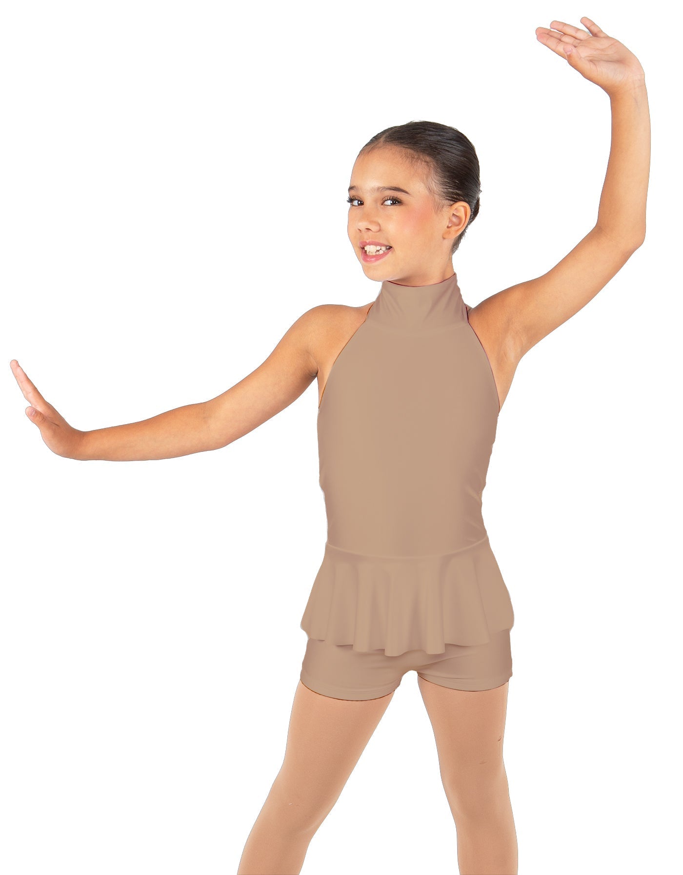 Solid Lycra Halter Collar Biketard w peplum