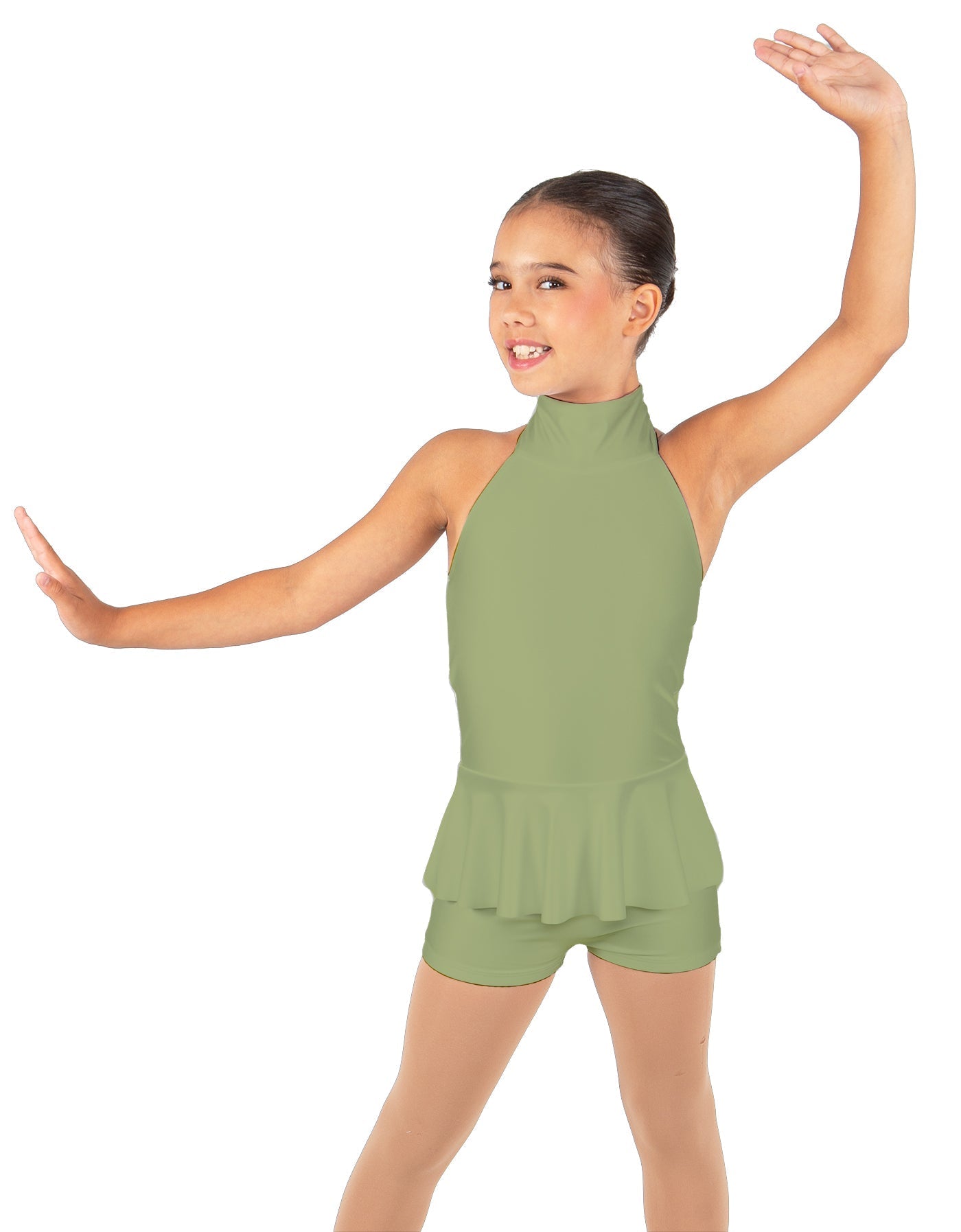 Solid Lycra Halter Collar Biketard w peplum