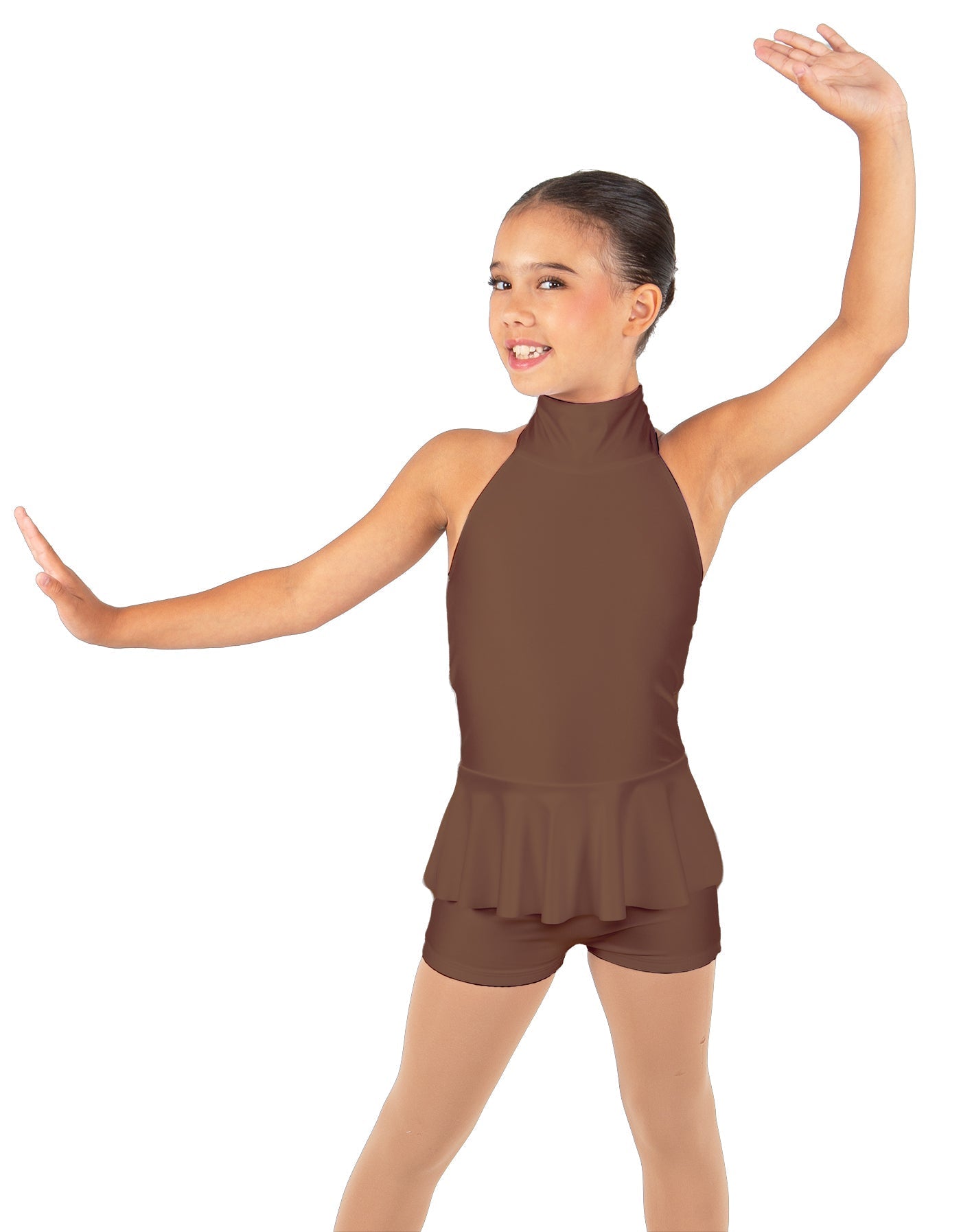 Solid Lycra Halter Collar Biketard w peplum