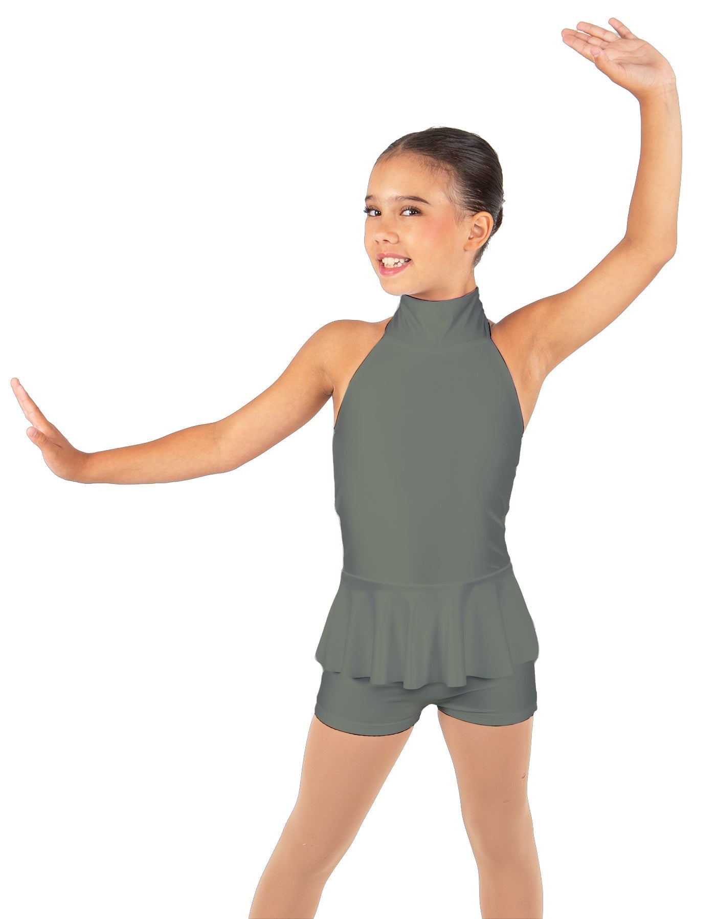 Solid Lycra Halter Collar Biketard w peplum