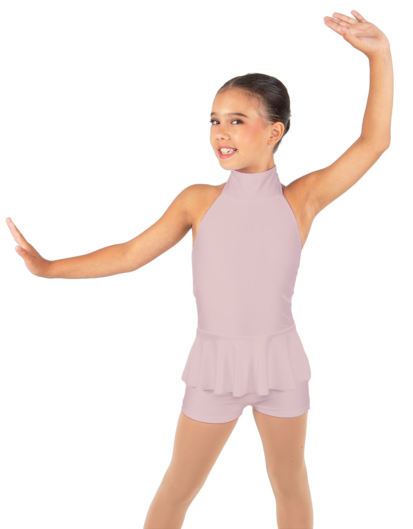 Solid Lycra Halter Collar Biketard w peplum