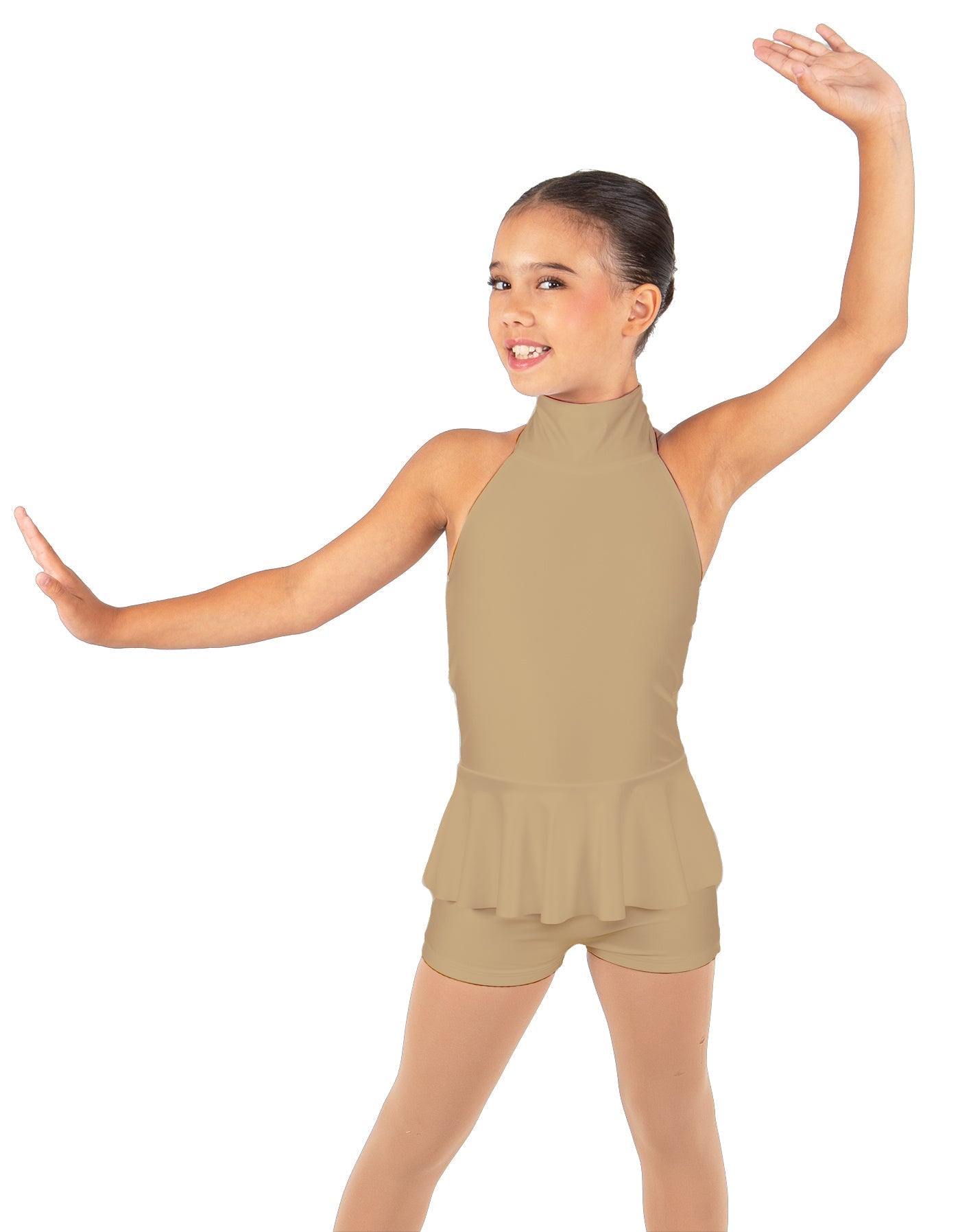 Solid Lycra Halter Collar Biketard w peplum