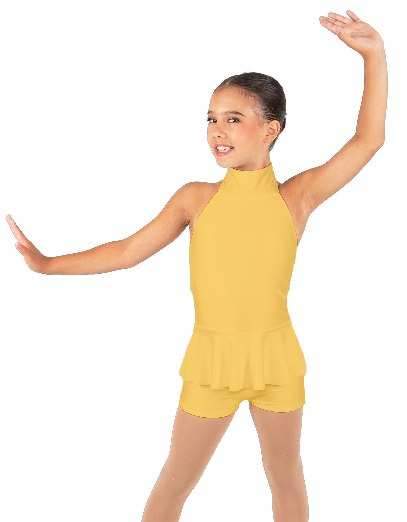 Solid Lycra Halter Collar Biketard w peplum