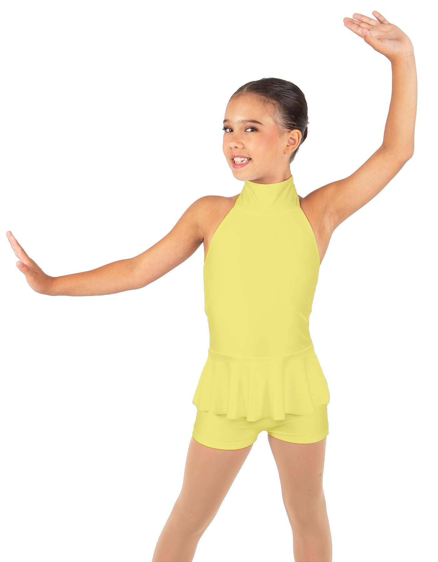 Solid Lycra Halter Collar Biketard w peplum