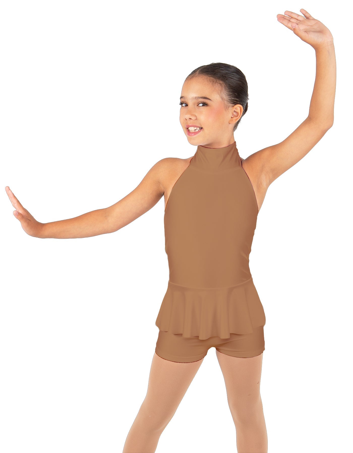 Solid Lycra Halter Collar Biketard w peplum