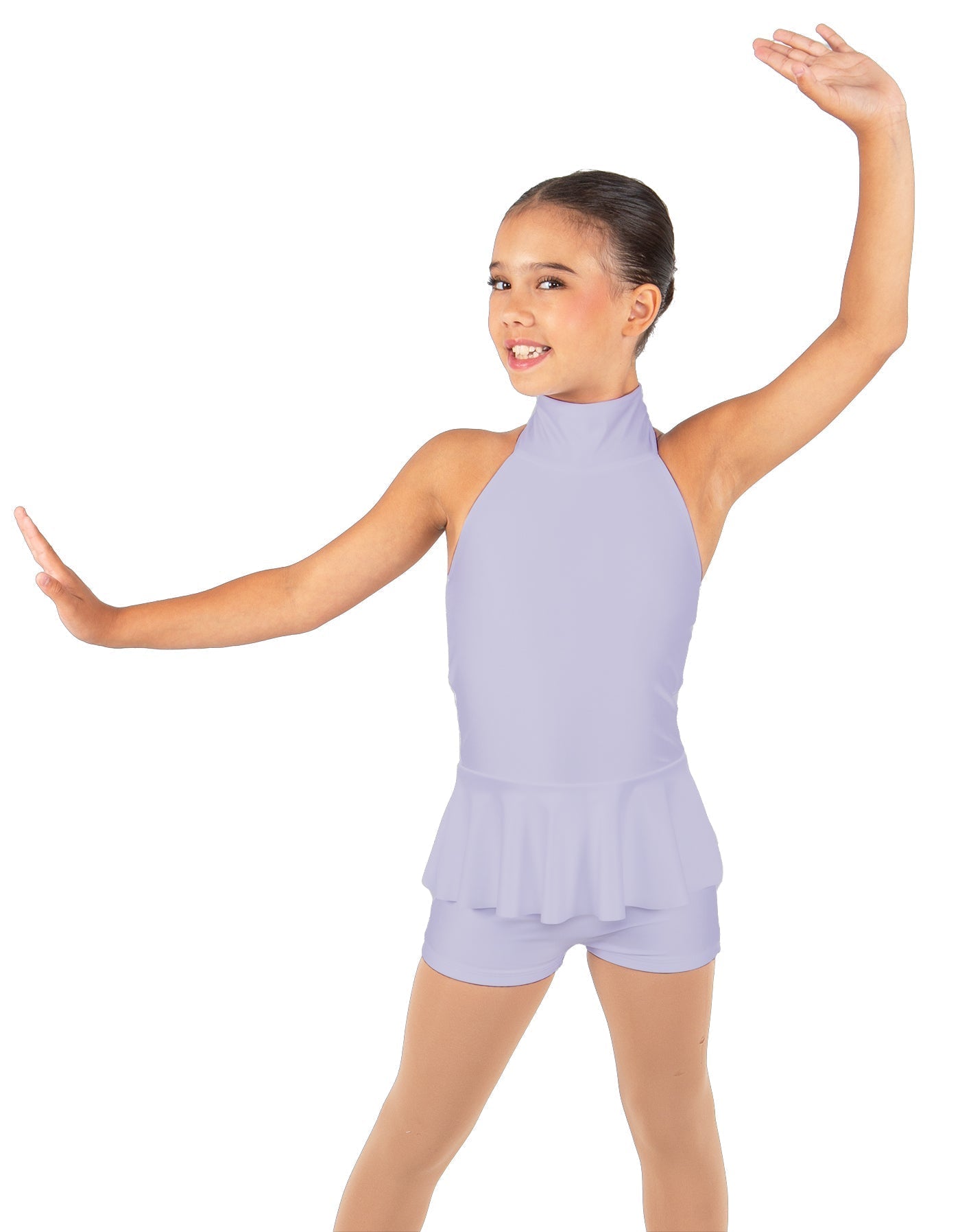 Solid Lycra Halter Collar Biketard w peplum