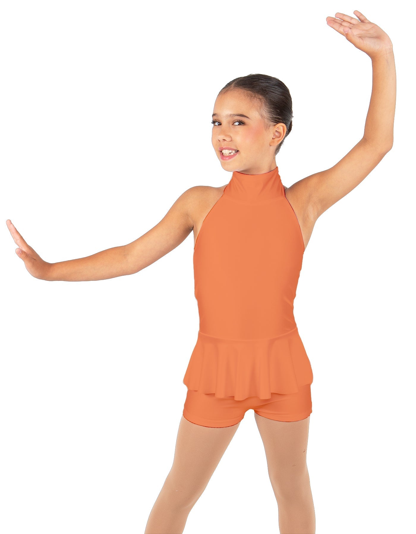 Solid Lycra Halter Collar Biketard w peplum
