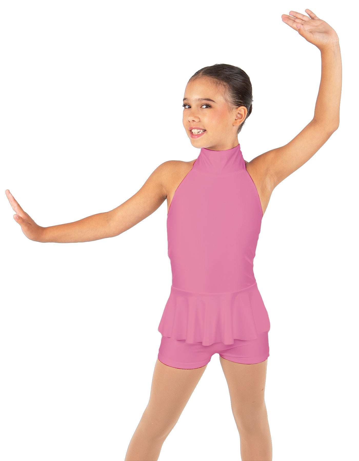 Solid Lycra Halter Collar Biketard w peplum
