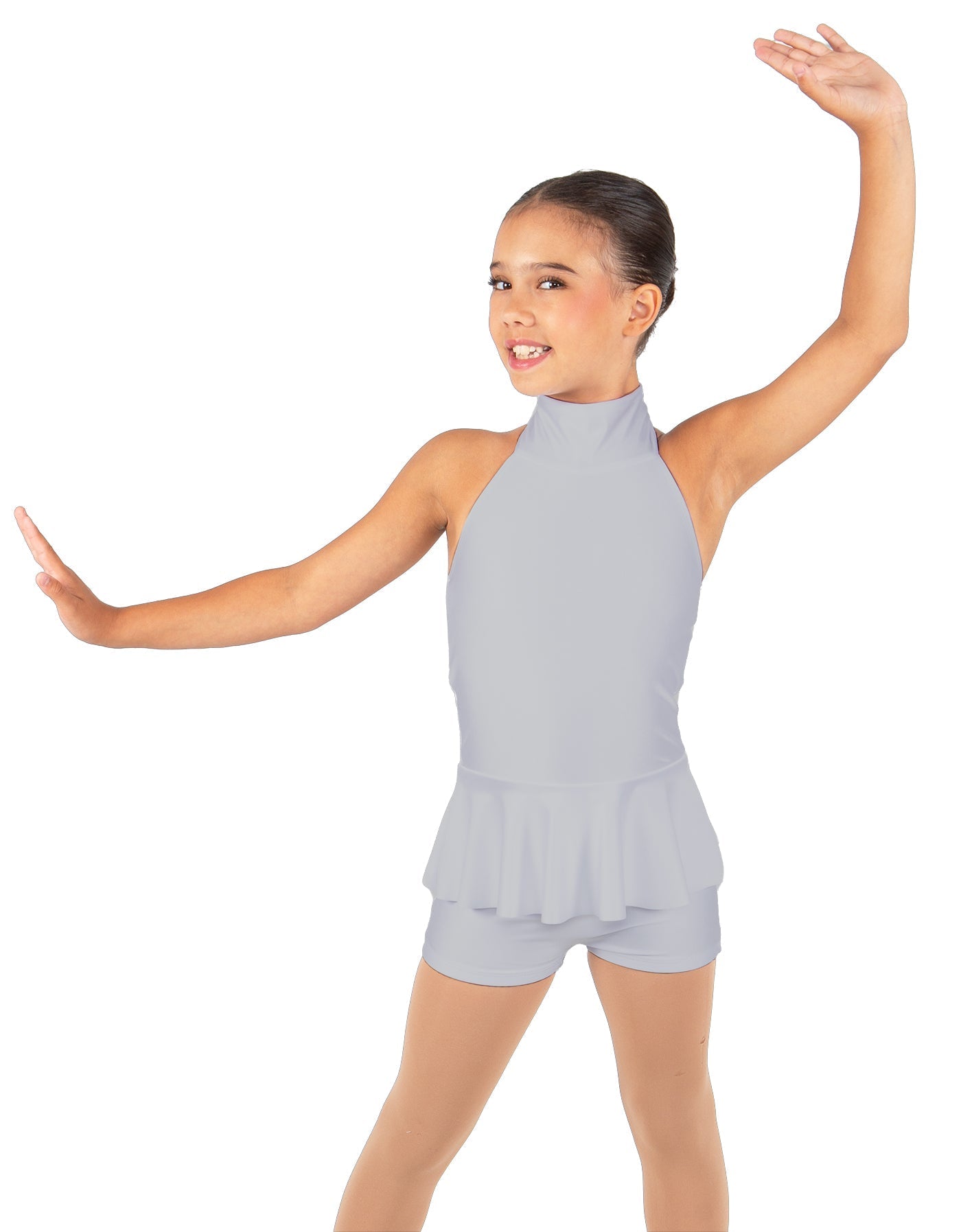 Solid Lycra Halter Collar Biketard w peplum