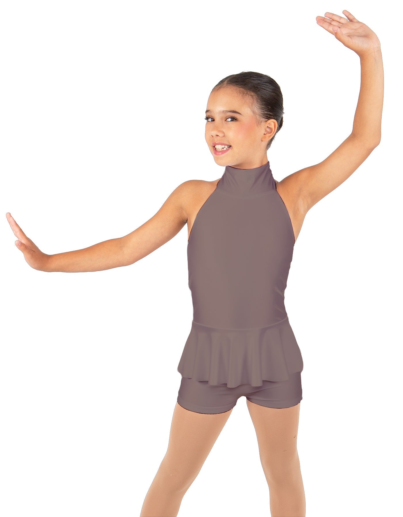 Solid Lycra Halter Collar Biketard w peplum
