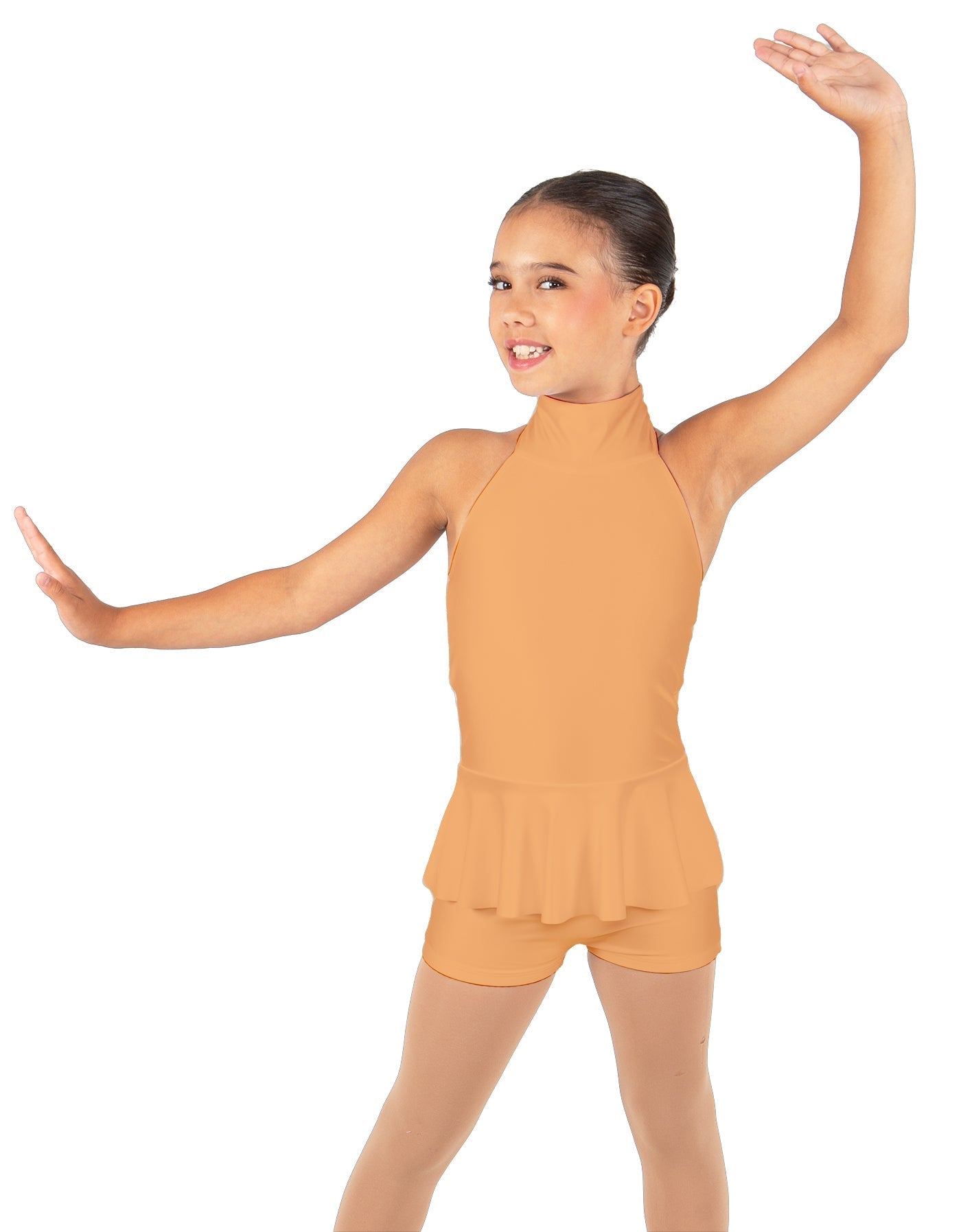 Solid Lycra Halter Collar Biketard w peplum