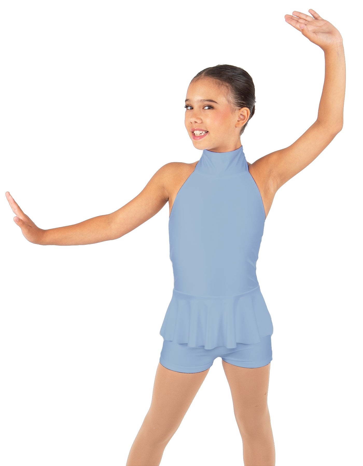 Solid Lycra Halter Collar Biketard w peplum
