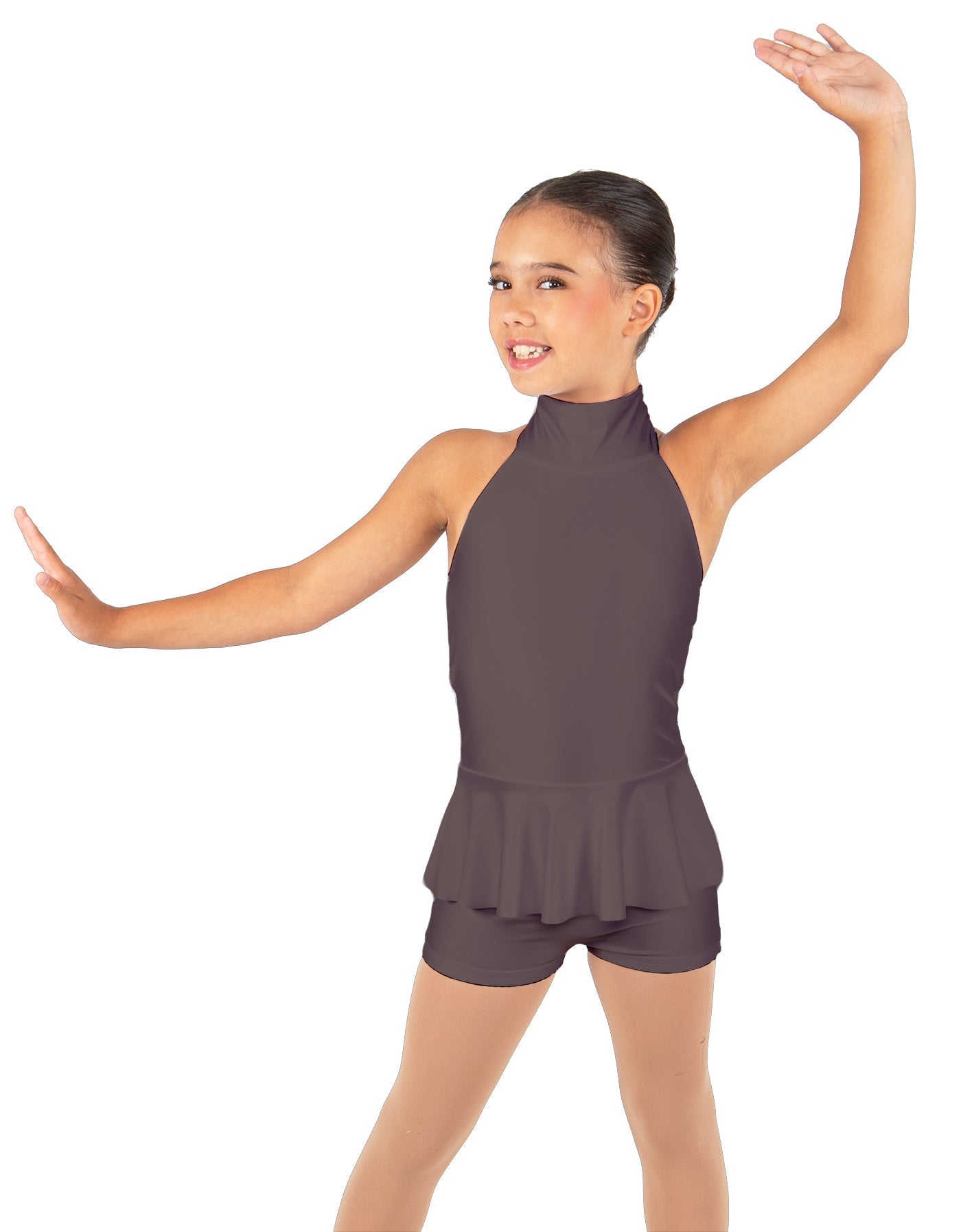 Solid Lycra Halter Collar Biketard w peplum