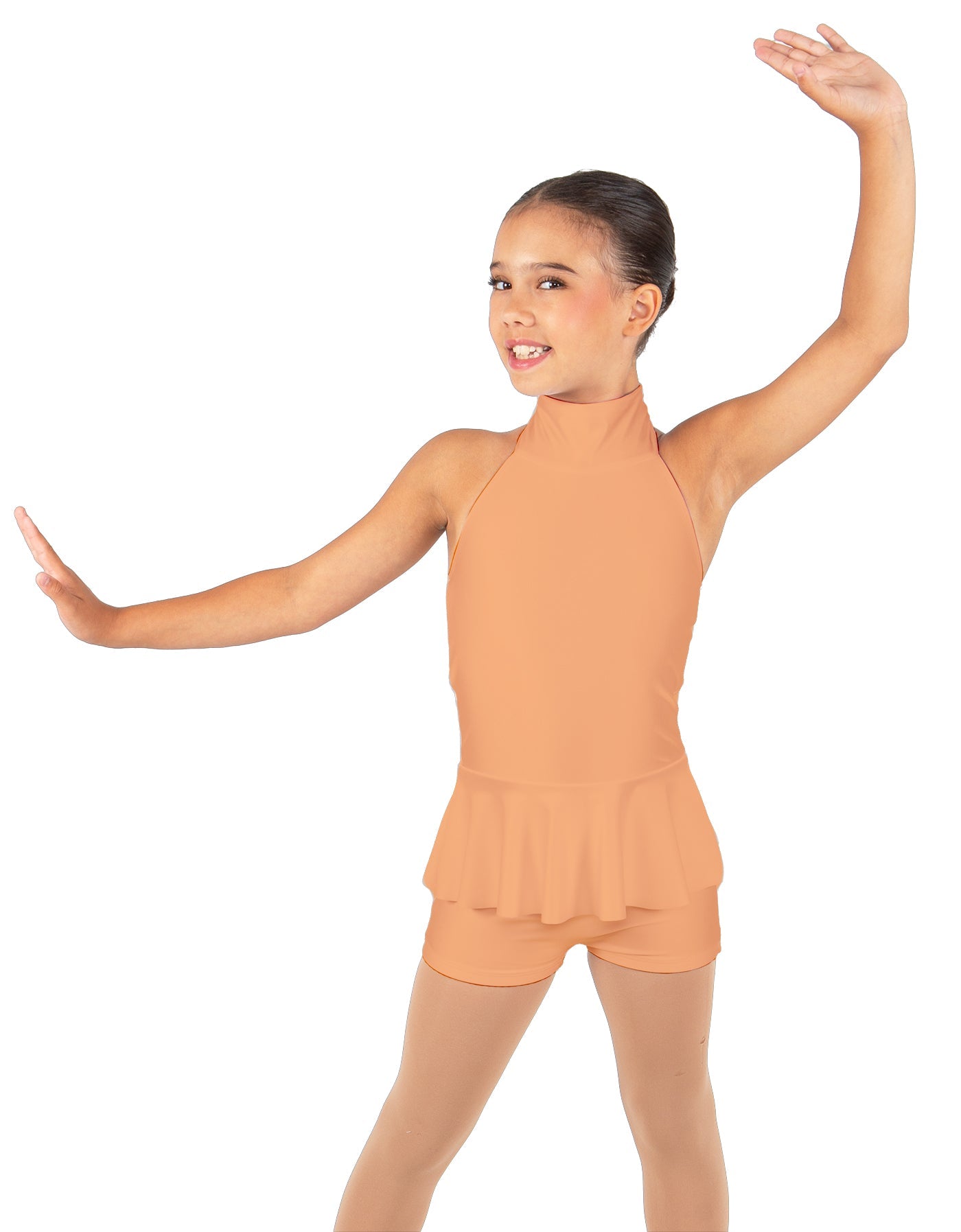 Solid Lycra Halter Collar Biketard w peplum