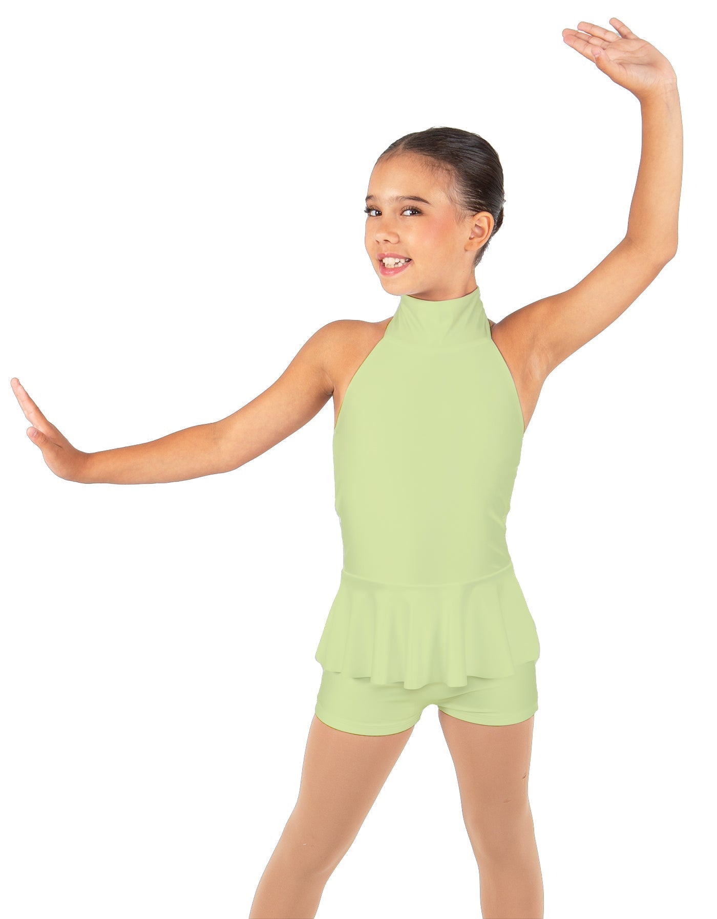 Solid Lycra Halter Collar Biketard w peplum