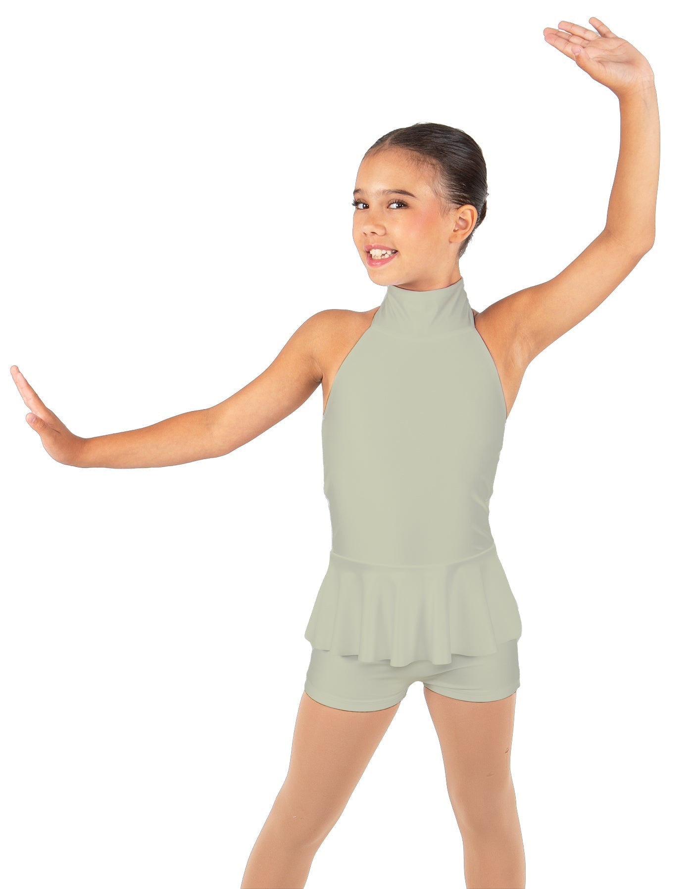 Solid Lycra Halter Collar Biketard w peplum