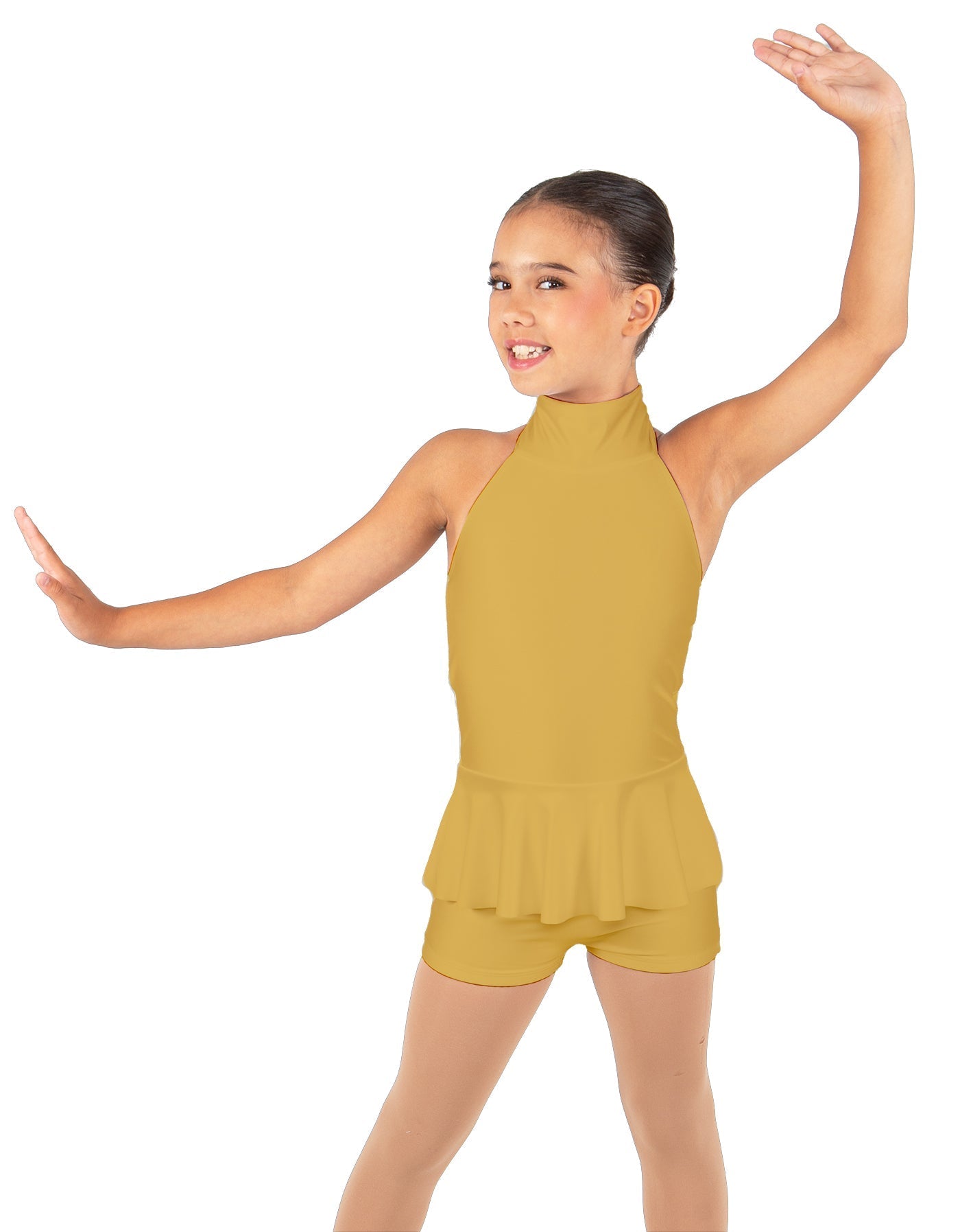 Solid Lycra Halter Collar Biketard w peplum