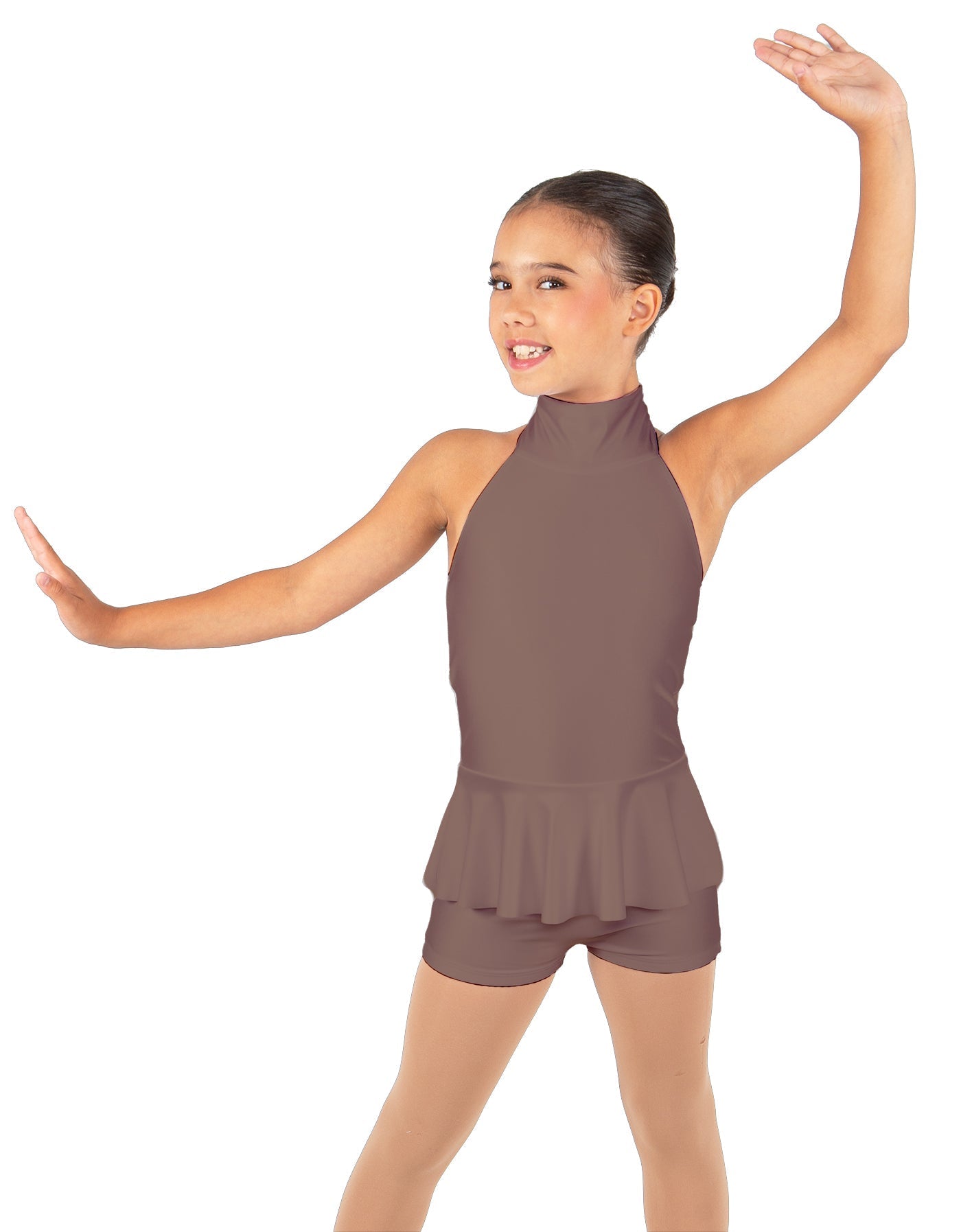 Solid Lycra Halter Collar Biketard w peplum
