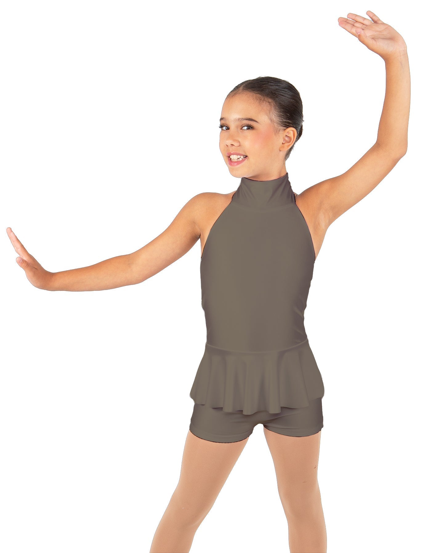 Solid Lycra Halter Collar Biketard w peplum