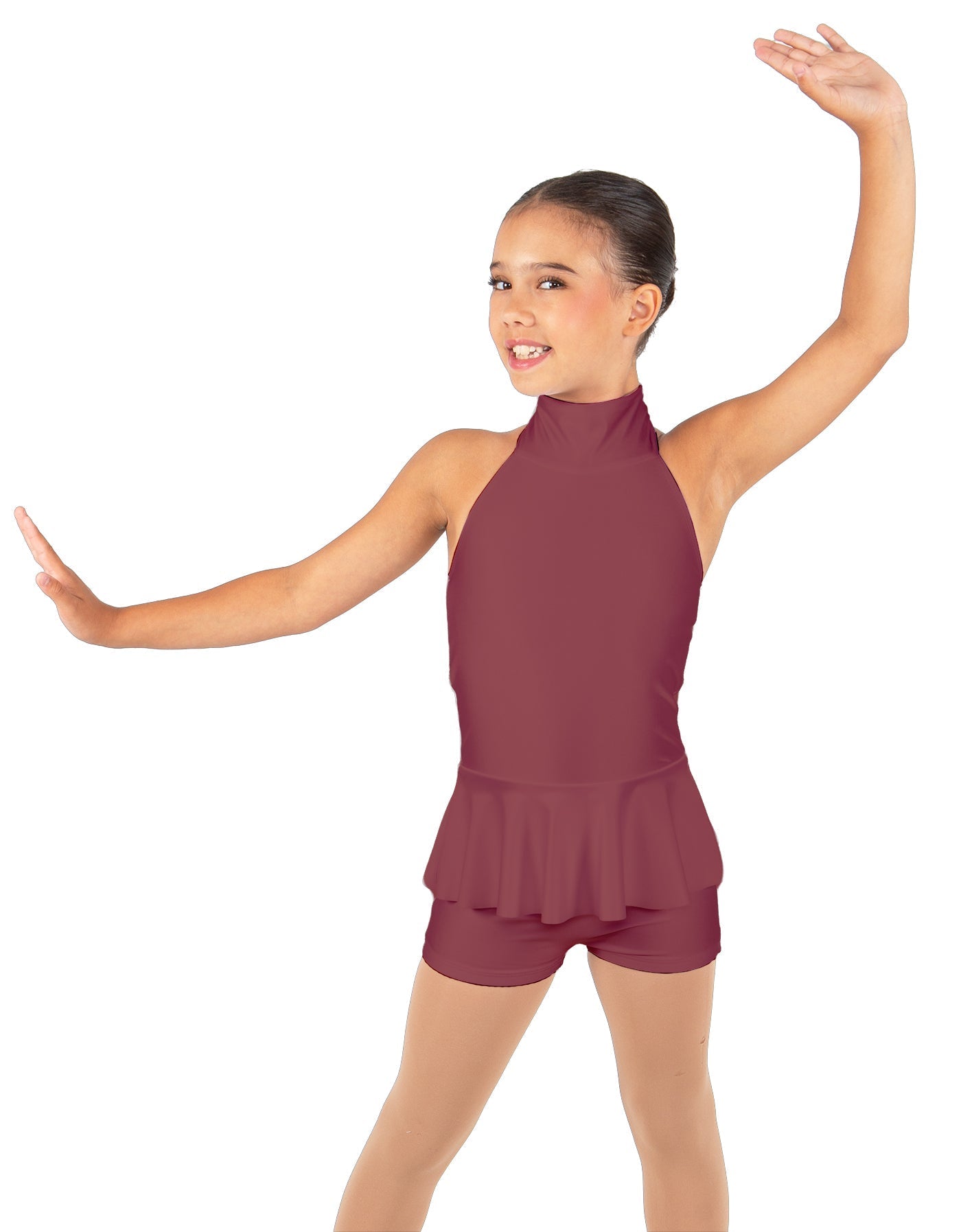 Solid Lycra Halter Collar Biketard w peplum