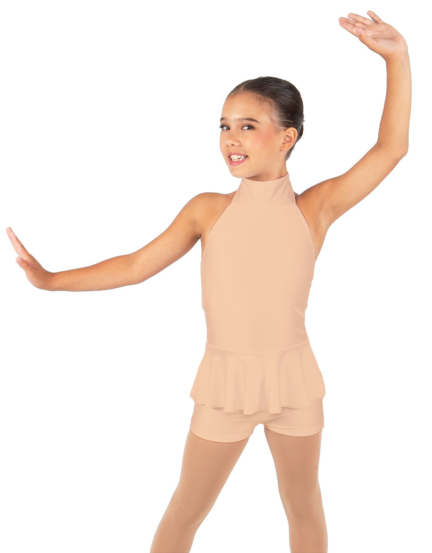 Solid Lycra Halter Collar Biketard w peplum