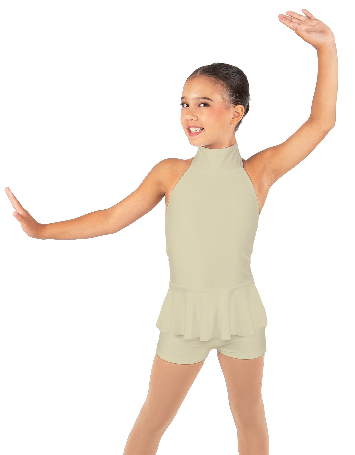 Solid Lycra Halter Collar Biketard w peplum