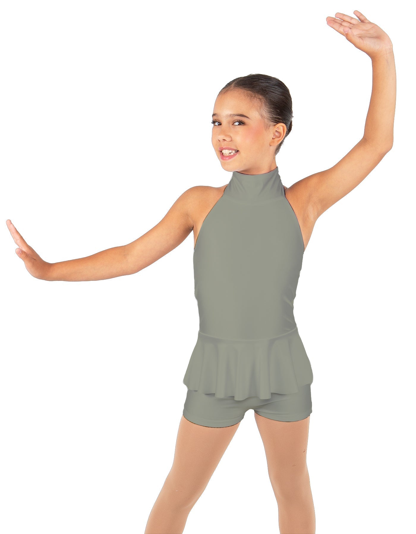 Solid Lycra Halter Collar Biketard w peplum