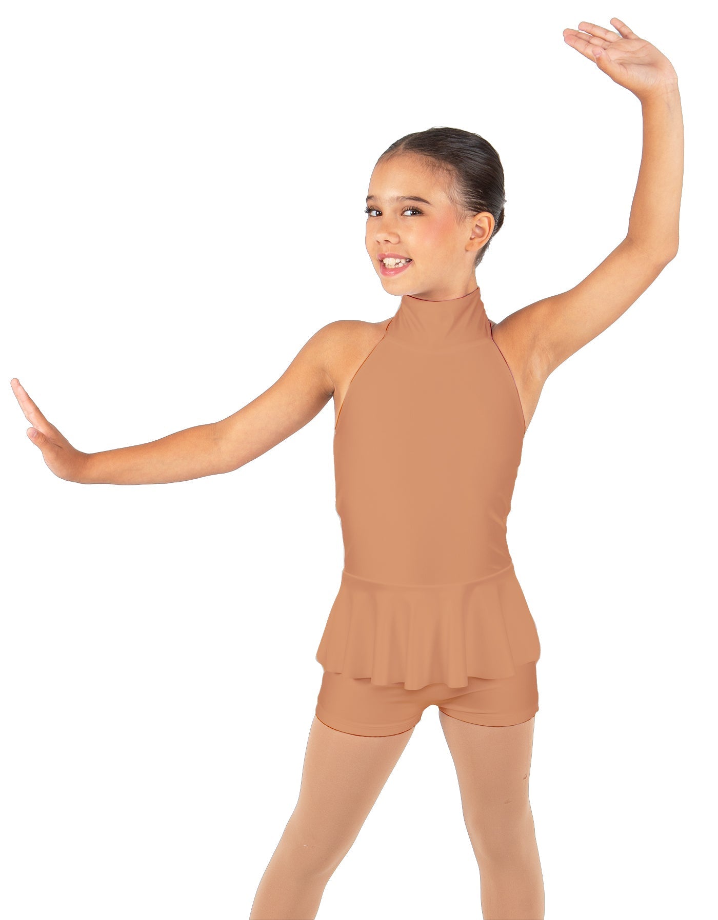 Solid Lycra Halter Collar Biketard w peplum