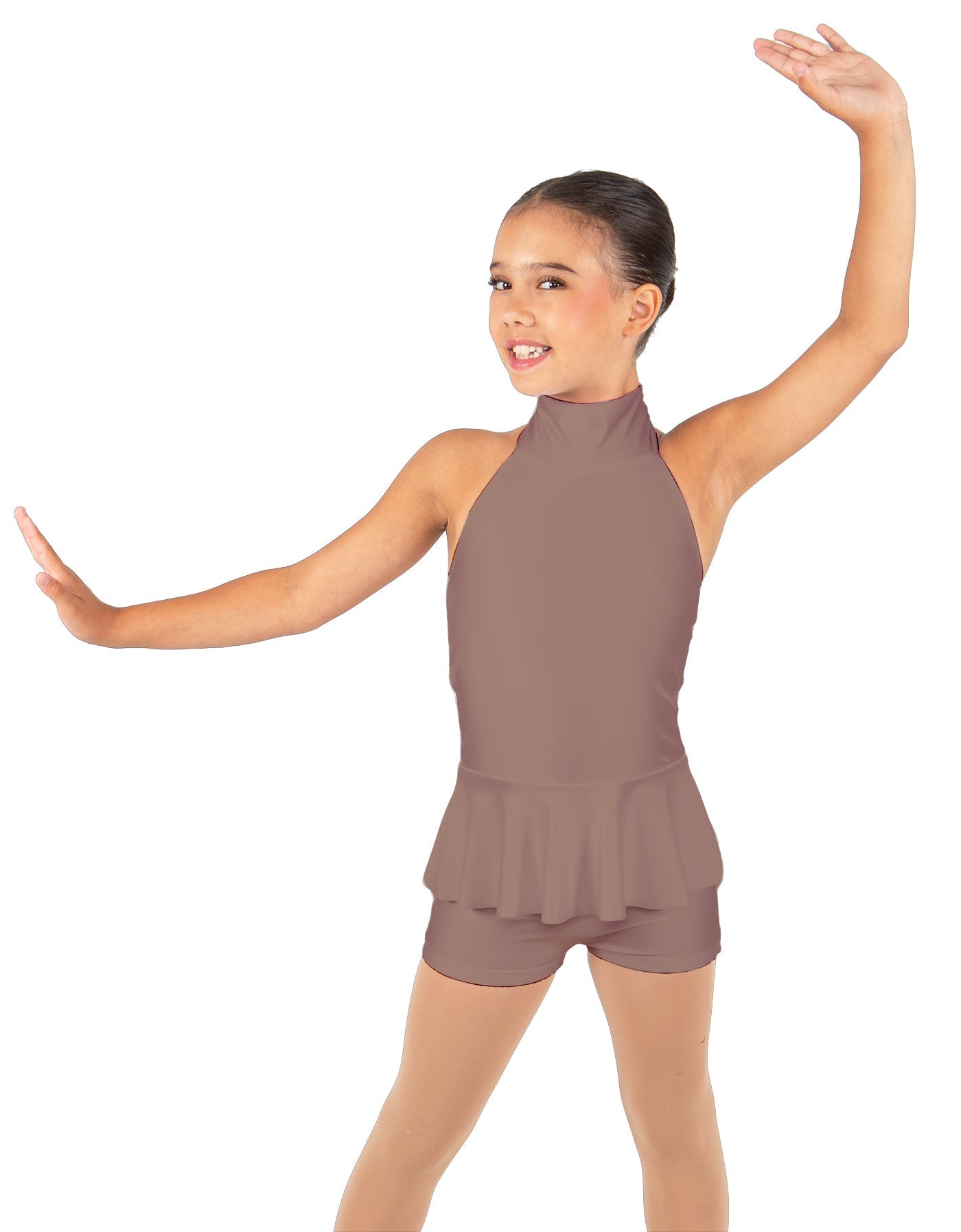 Solid Lycra Halter Collar Biketard w peplum