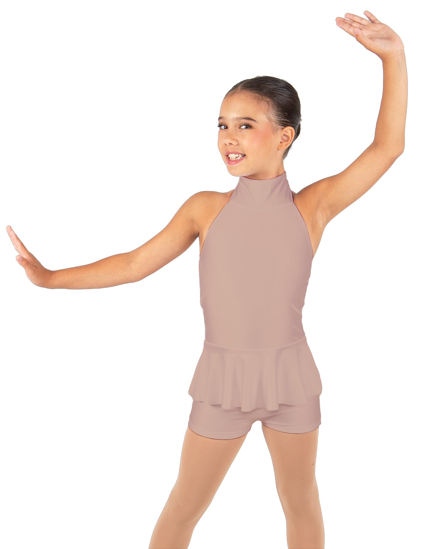 Solid Lycra Halter Collar Biketard w peplum