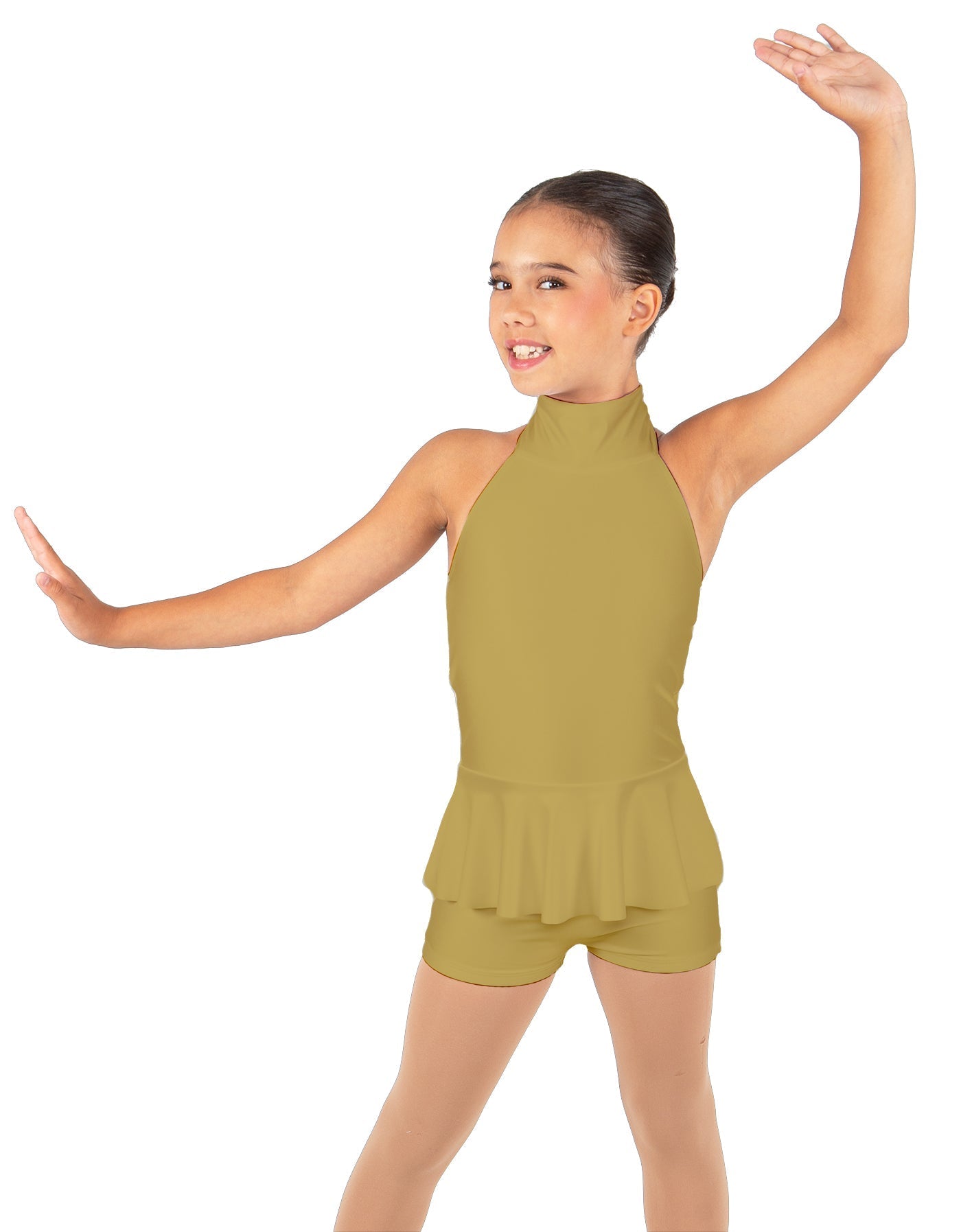 Solid Lycra Halter Collar Biketard w peplum