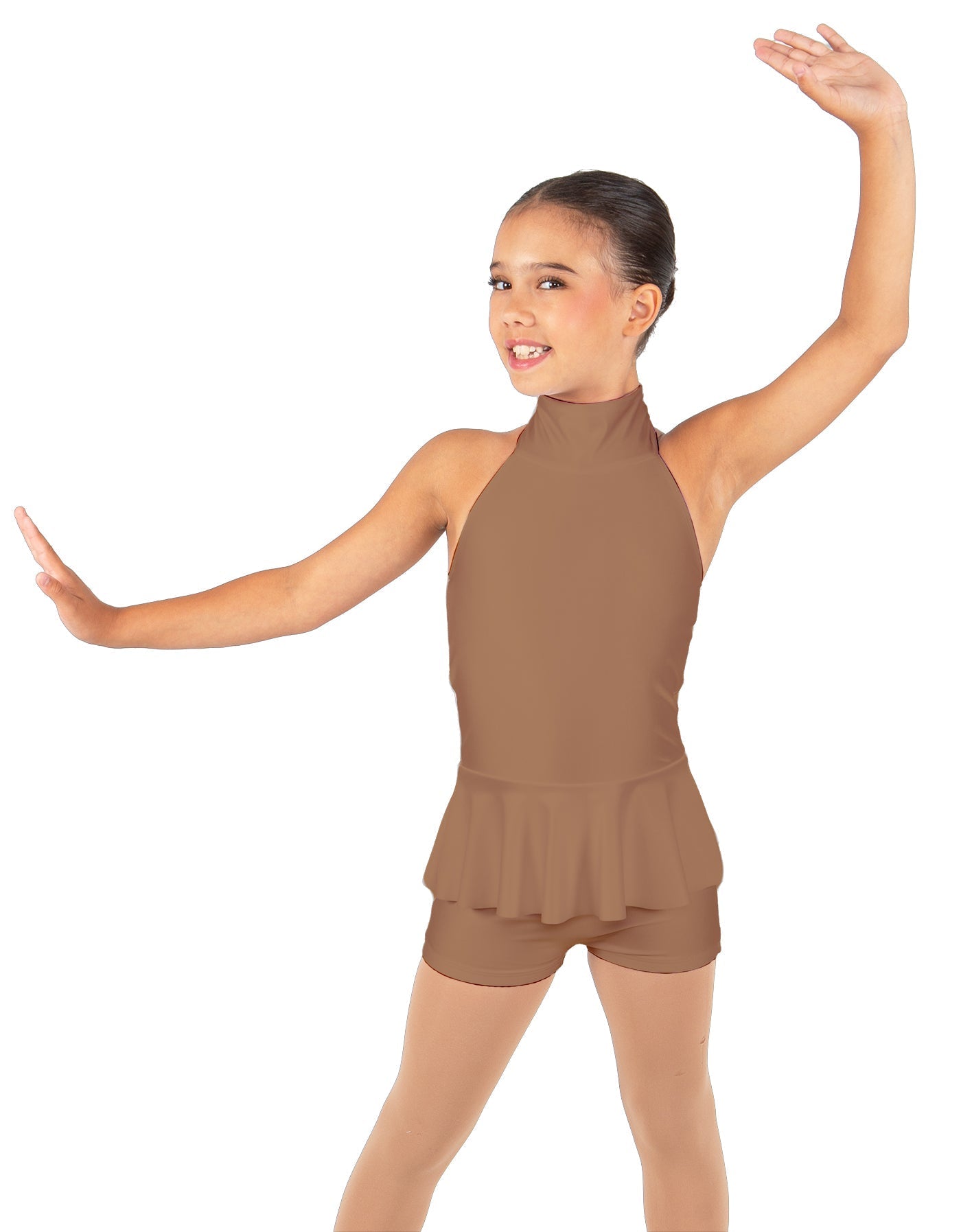 Solid Lycra Halter Collar Biketard w peplum