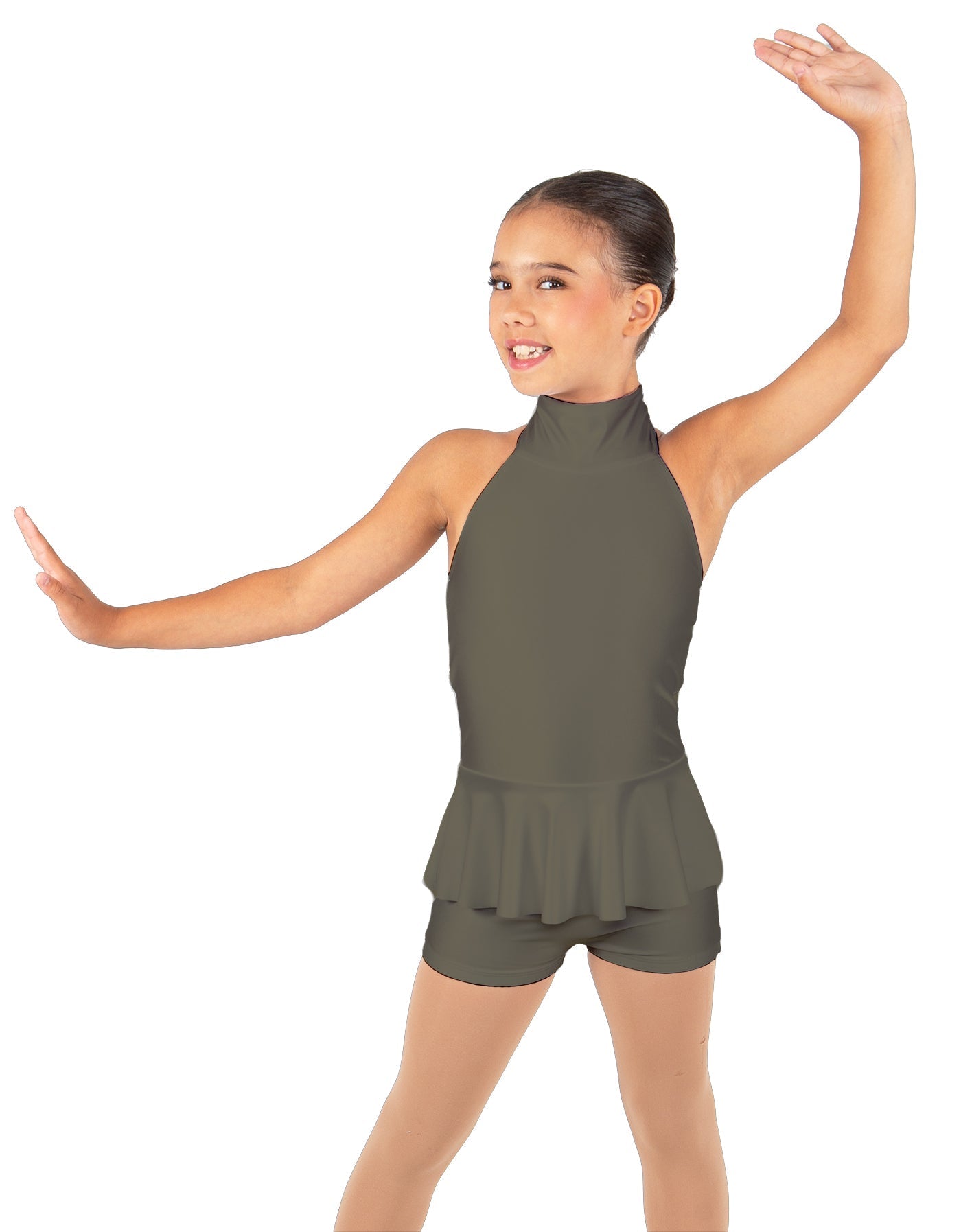 Solid Lycra Halter Collar Biketard w peplum