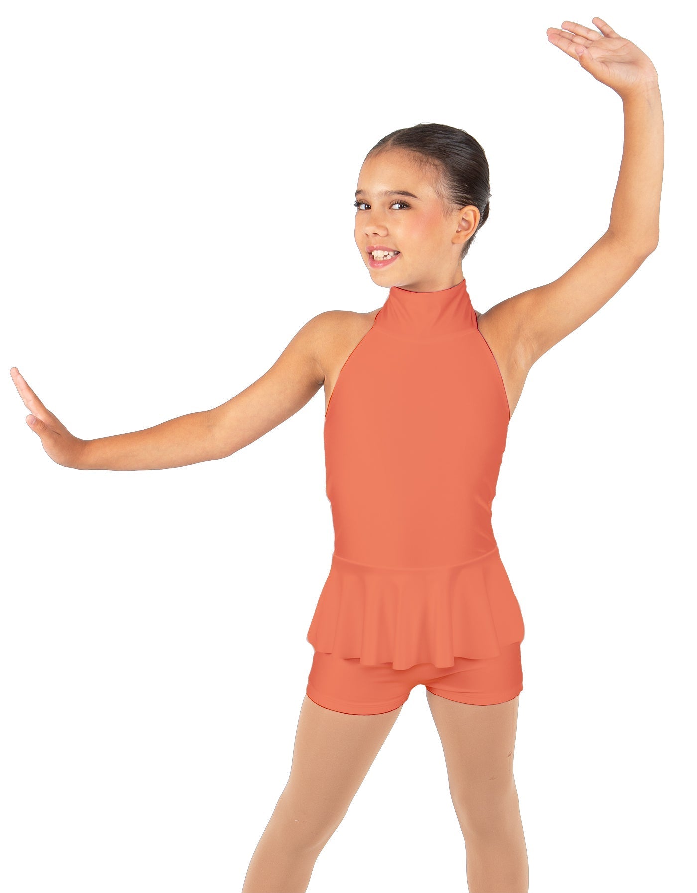 Solid Lycra Halter Collar Biketard w peplum
