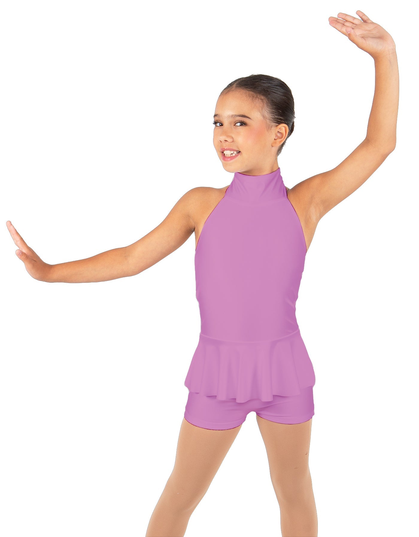 Solid Lycra Halter Collar Biketard w peplum