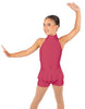 Solid Lycra Halter Collar Biketard w peplum