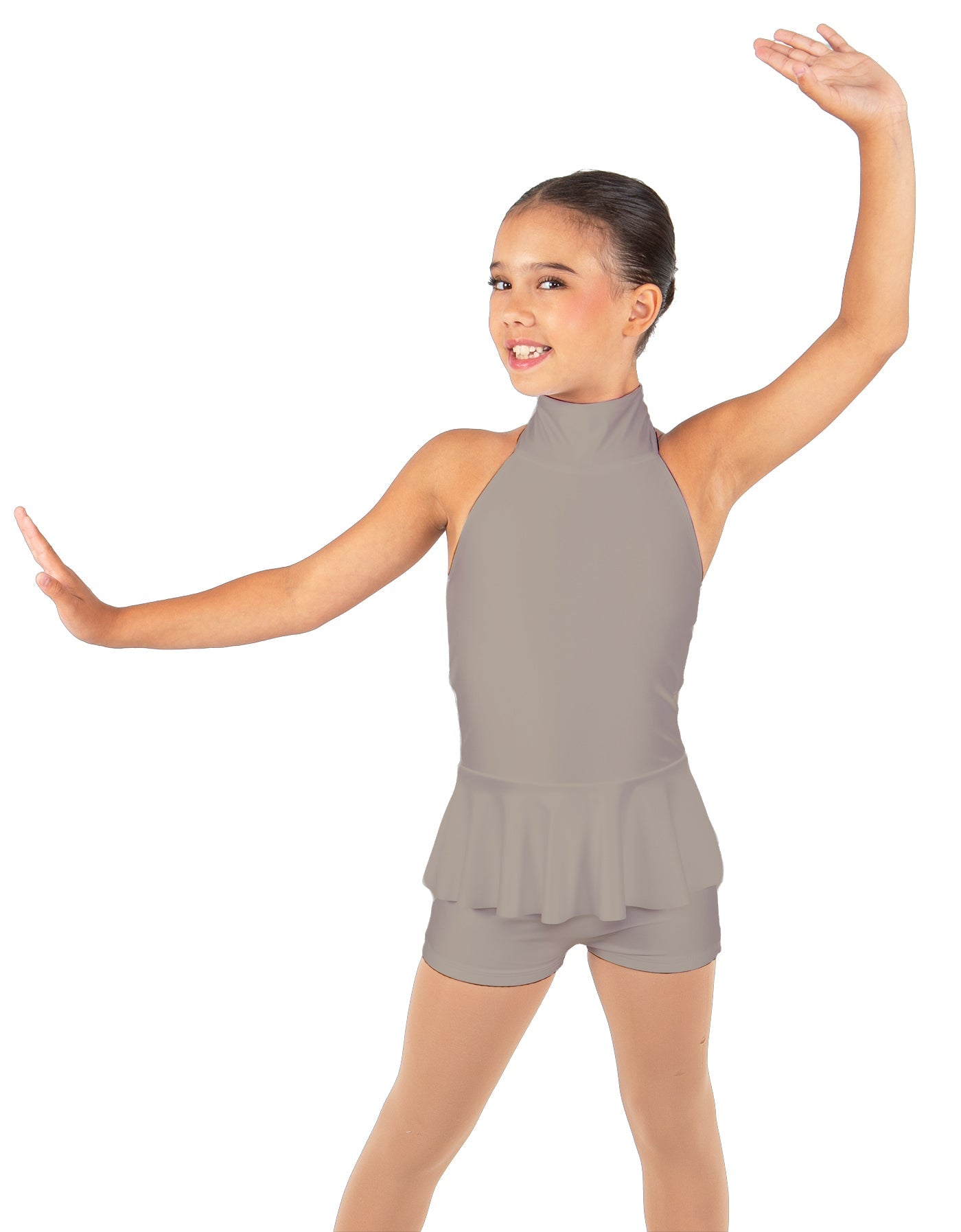 Solid Lycra Halter Collar Biketard w peplum
