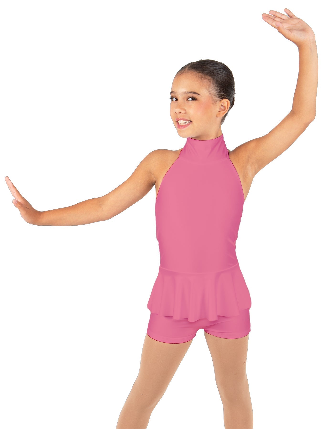 Solid Lycra Halter Collar Biketard w peplum