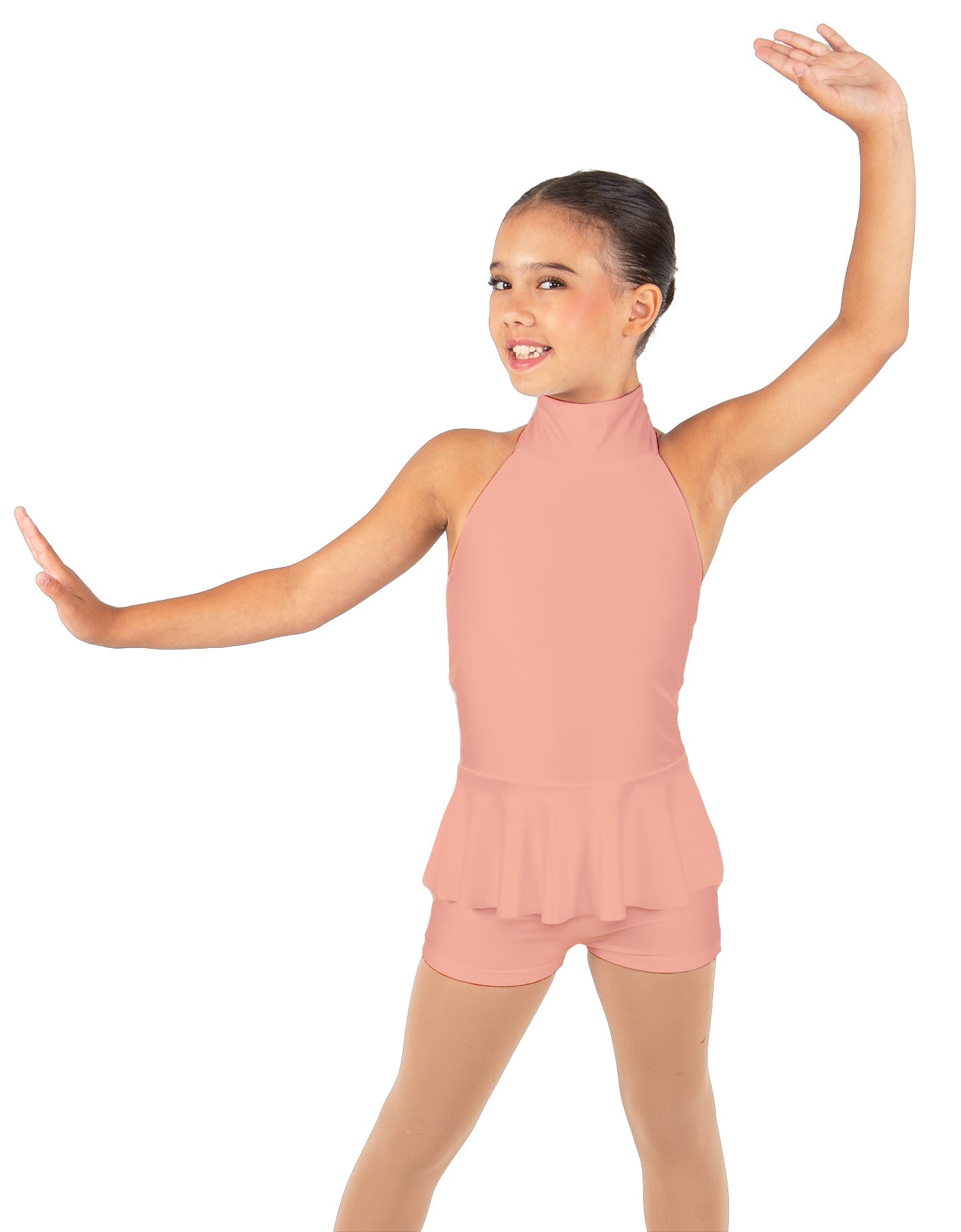 Solid Lycra Halter Collar Biketard w peplum