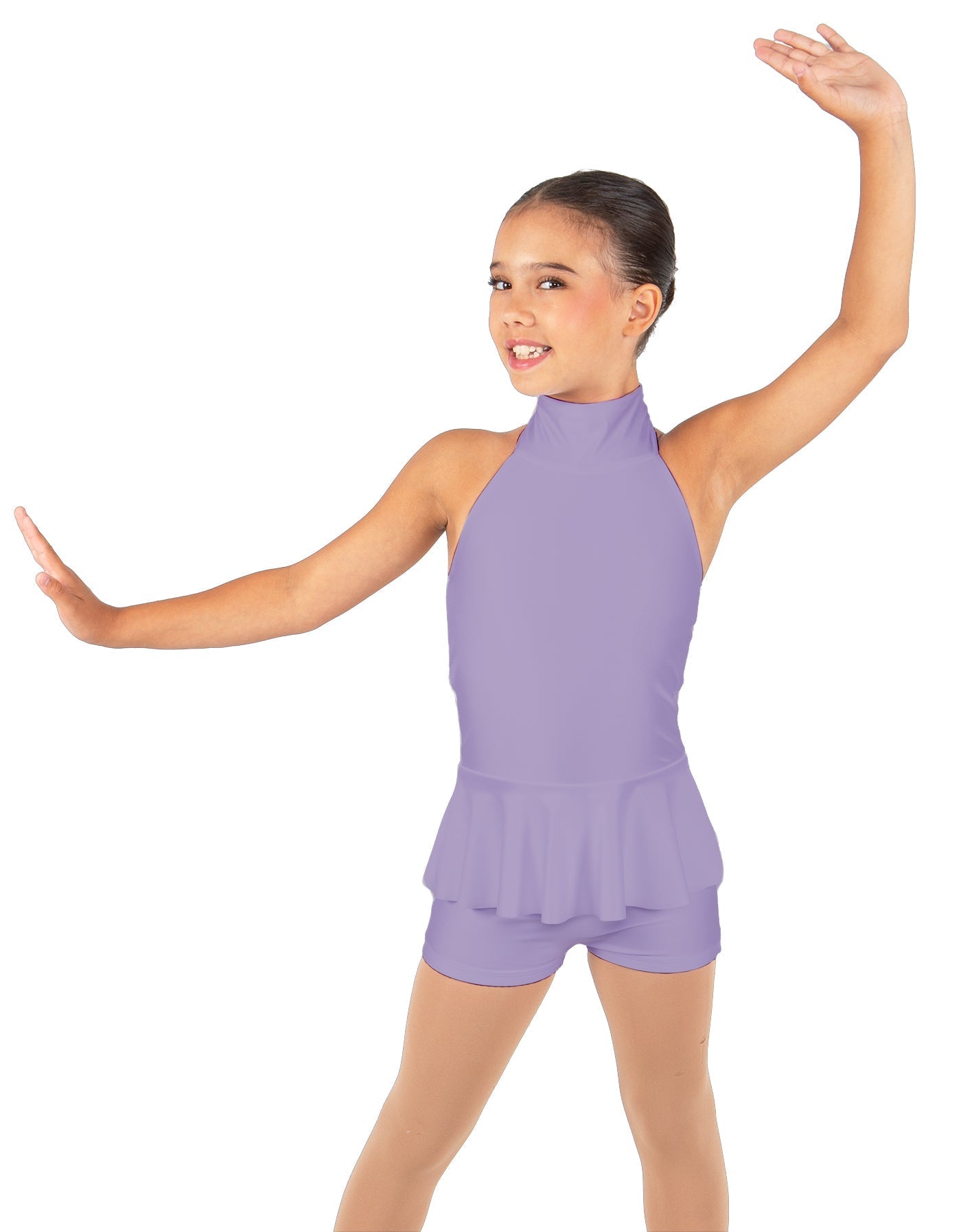 Solid Lycra Halter Collar Biketard w peplum