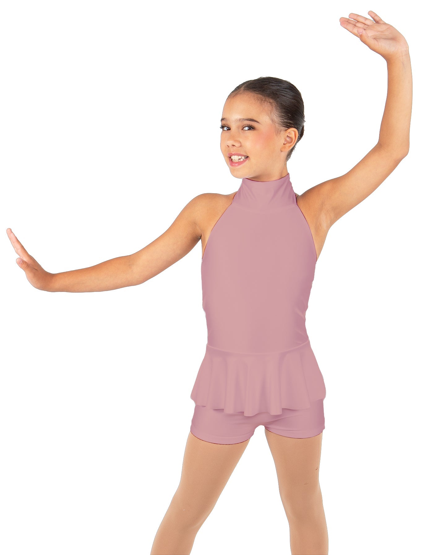 Solid Lycra Halter Collar Biketard w peplum